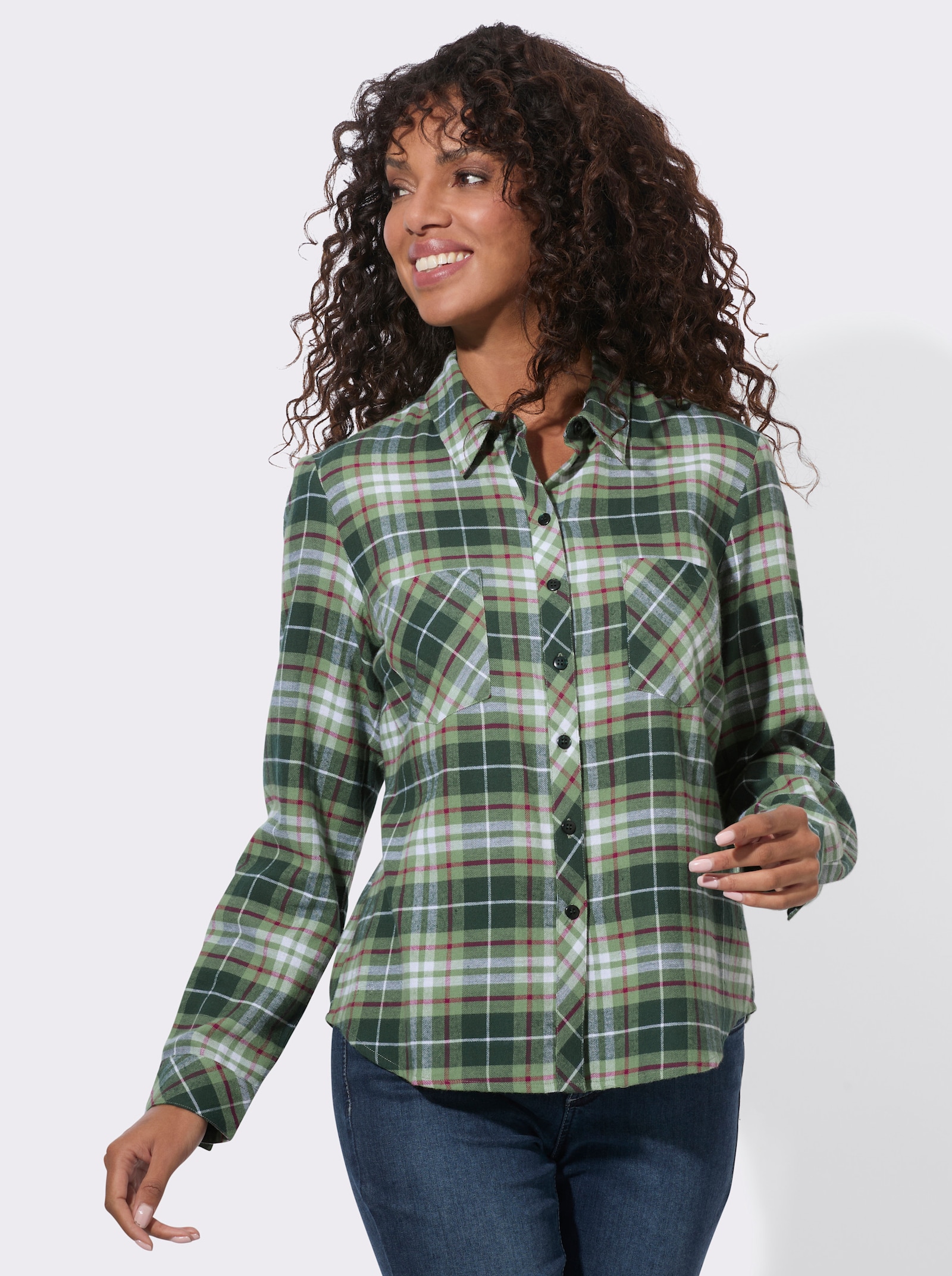 Karobluse aus weichem Flanell - eucalyptus-moos-kariert