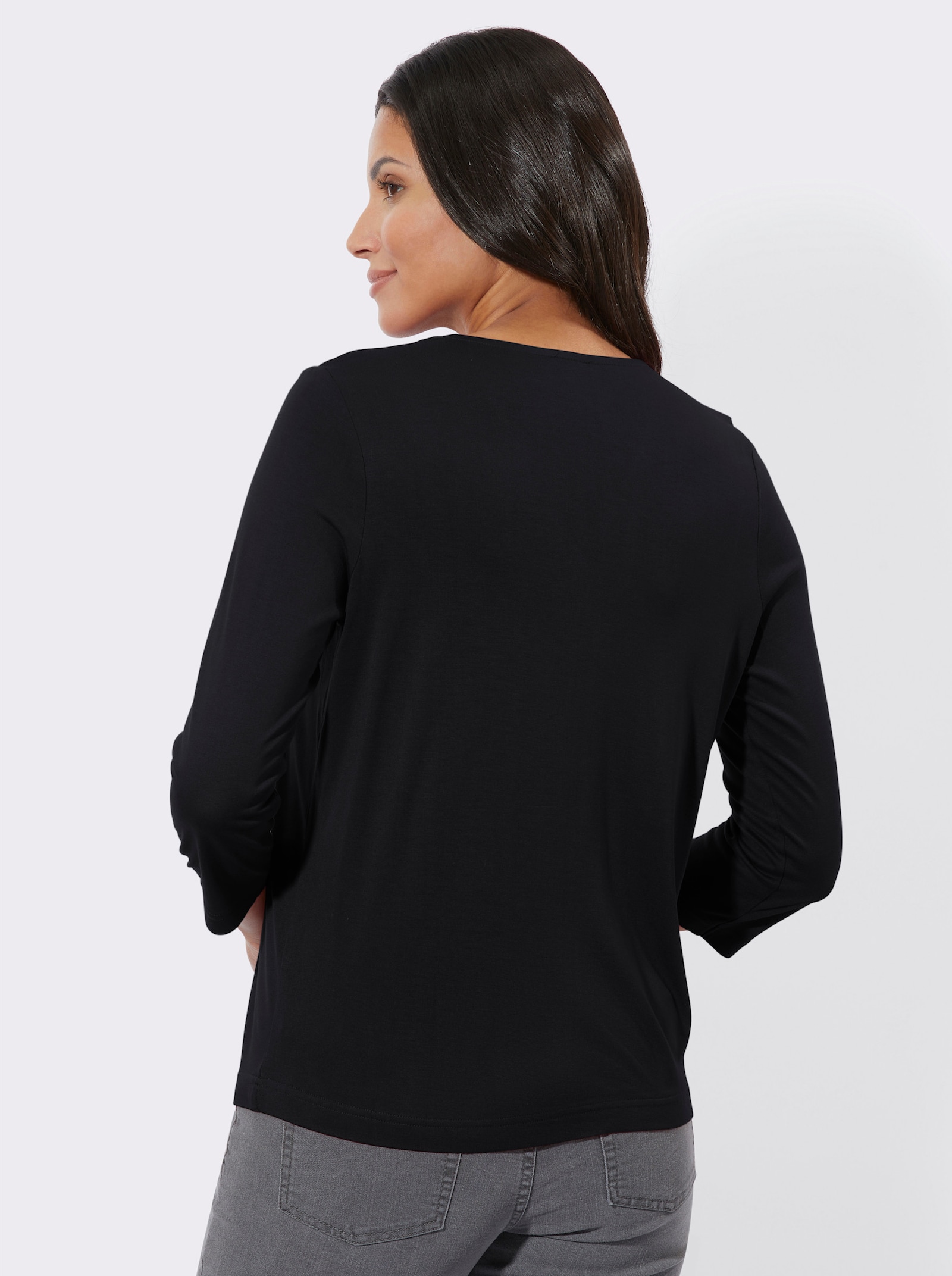 Tričko s výstrihom do V a záhybom vpredu - čierna