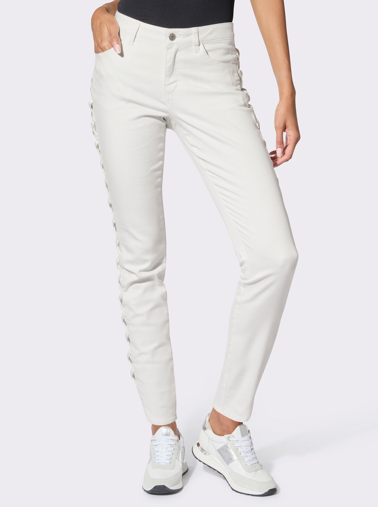 5-Pocket-Jeans mit Bändchen-Verzierung seitlich - weiß