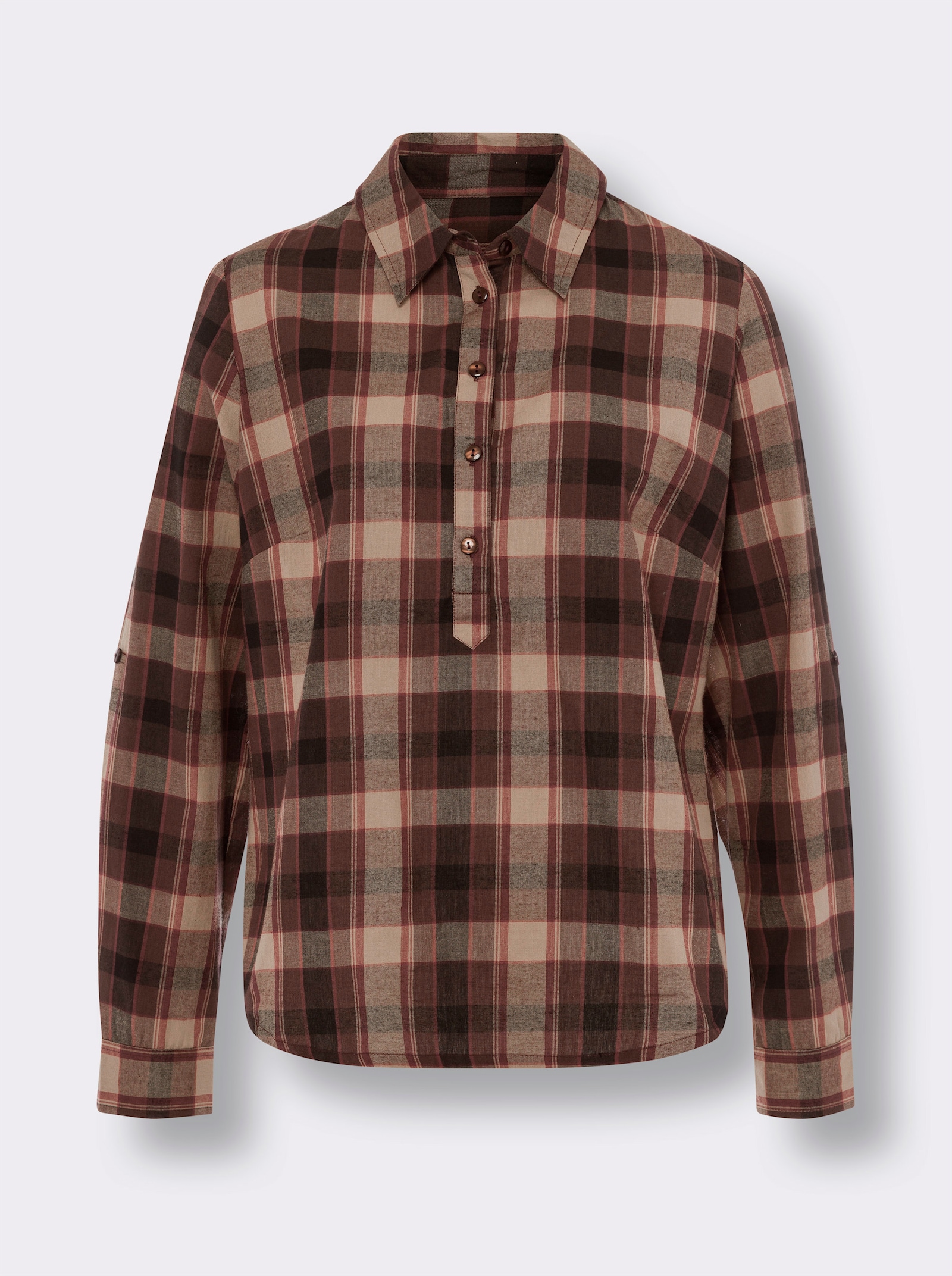 Navlékací halenka z flanelu, kostkovaná - velbloudí-černá-kostka