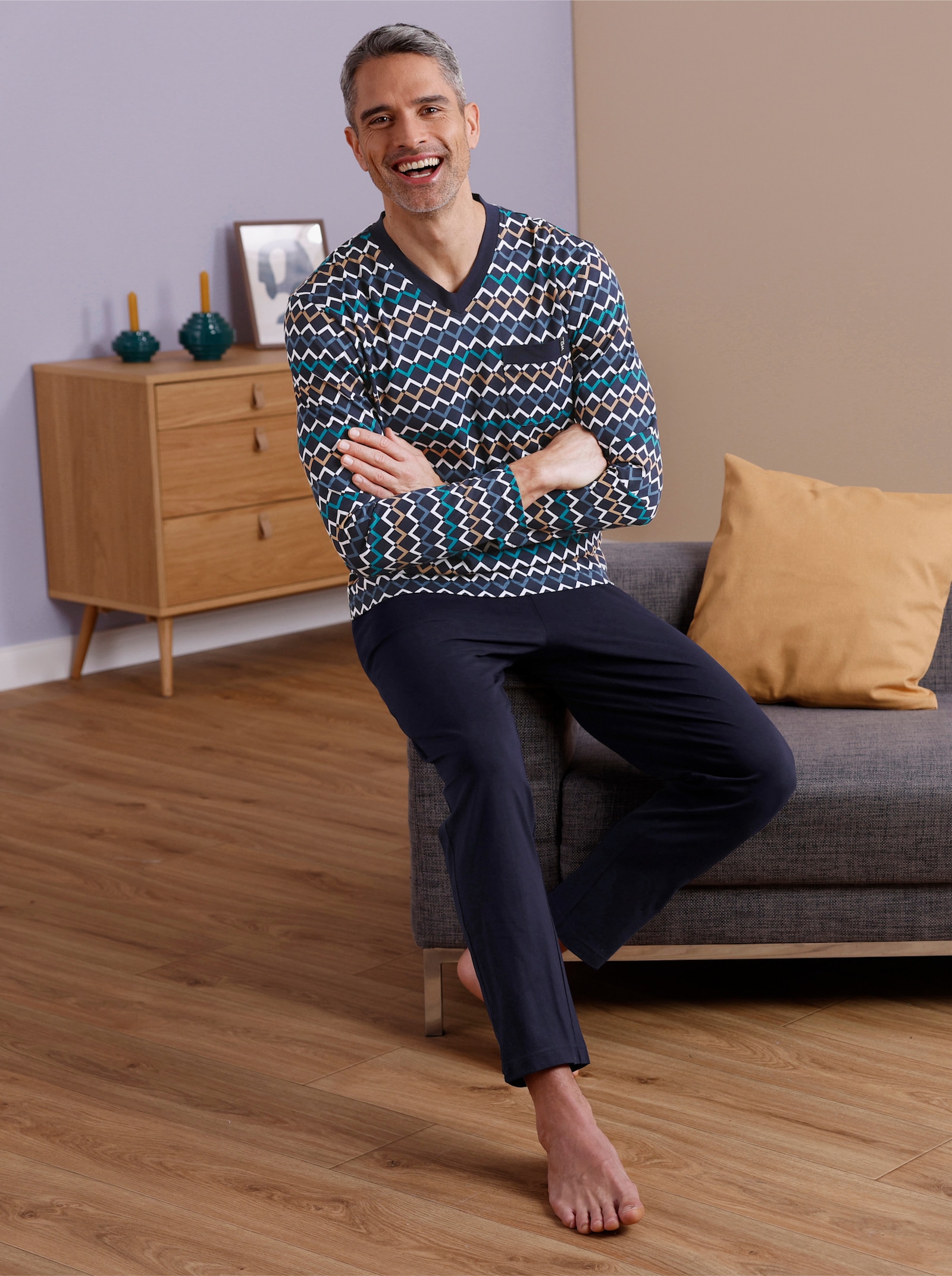wäschepur men Pyjama's - marine bedrukt + camel bedrukt