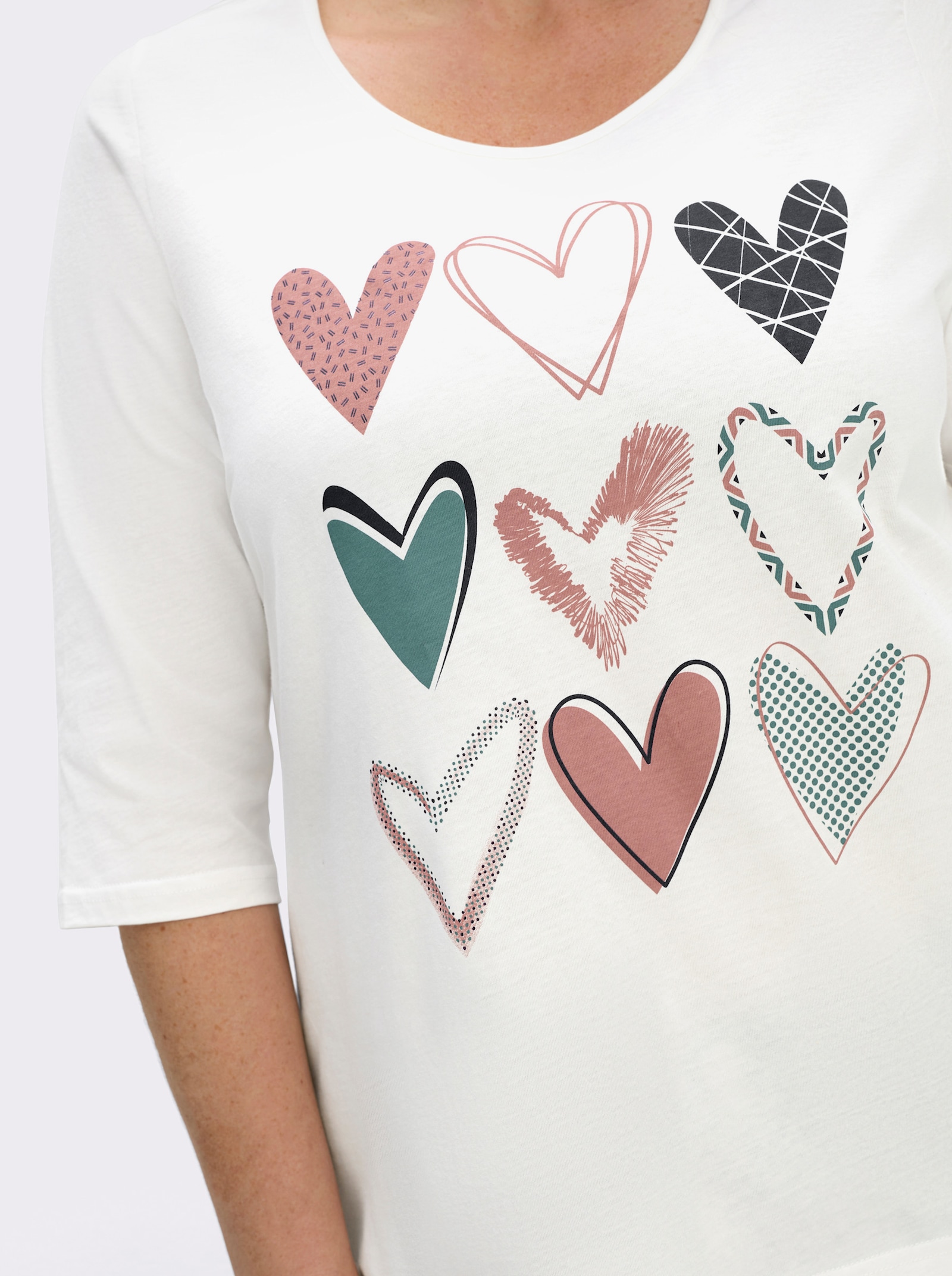 3/4-Arm-Shirt mit platziertem Herzmuster - ecru-marine