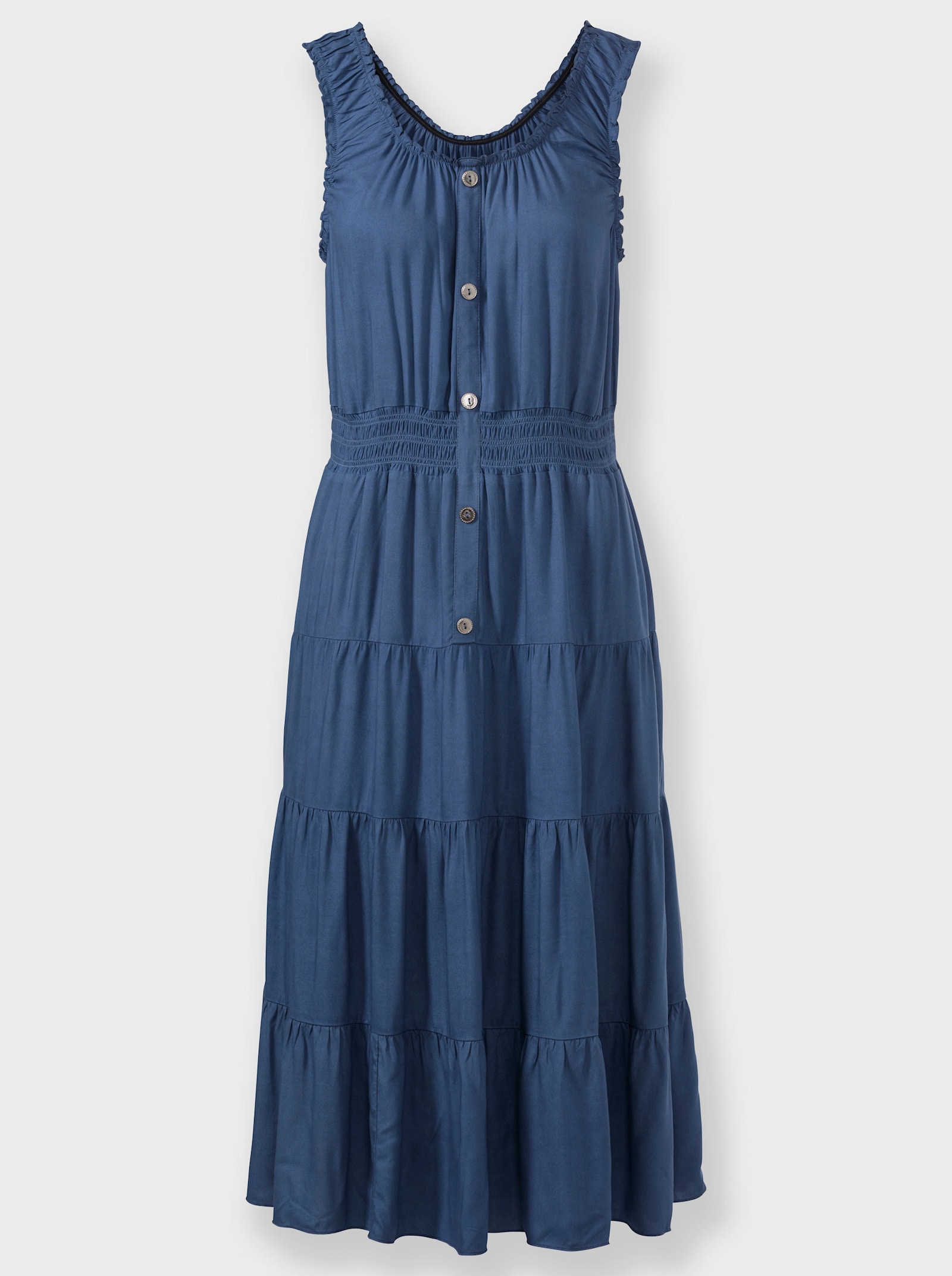 Stufenkleid mit Smok-Einsatz - jeansblau