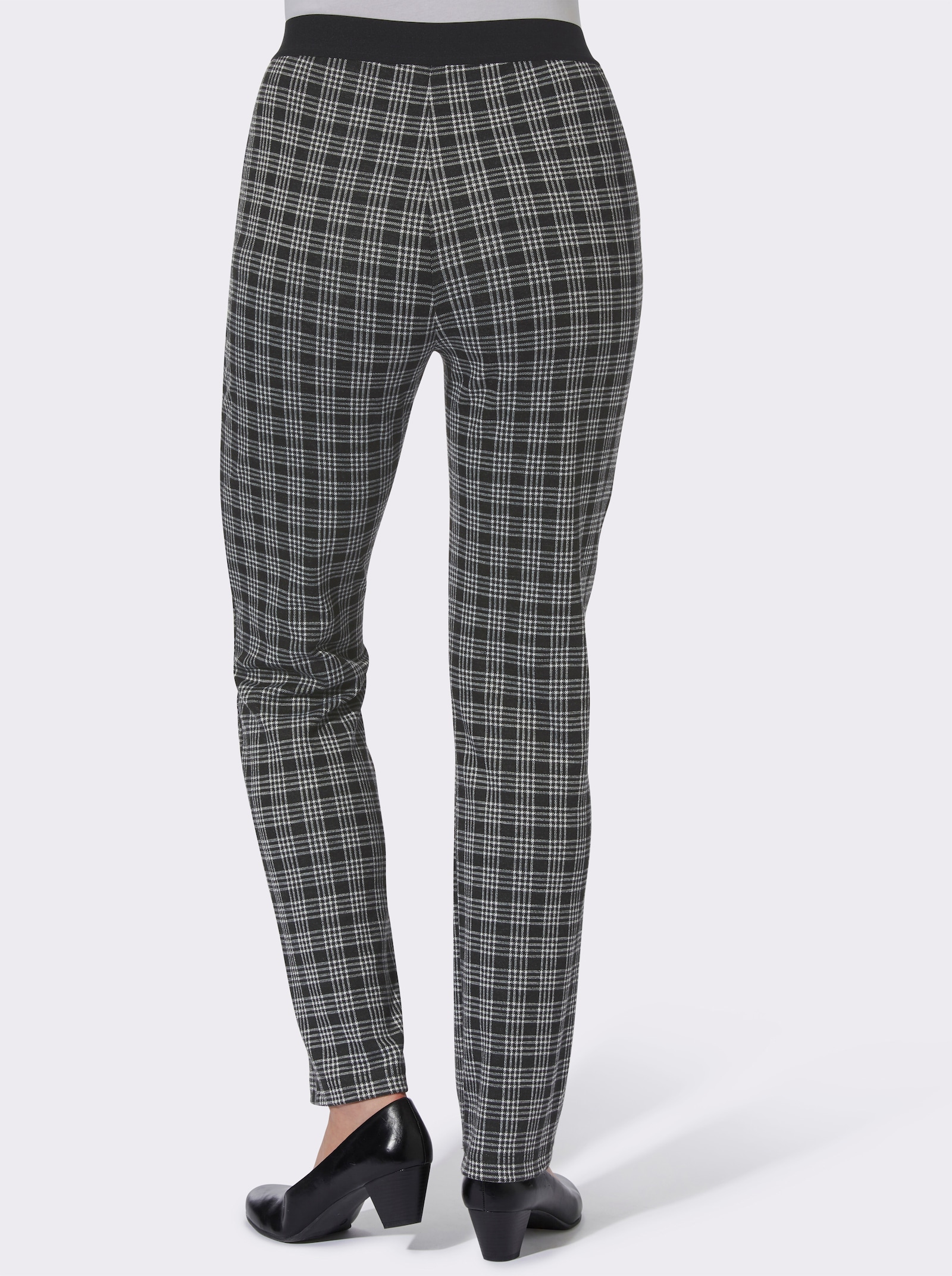Schlupfhose mit breitem Rundum-Dehnbund - schwarz-weiß-kariert