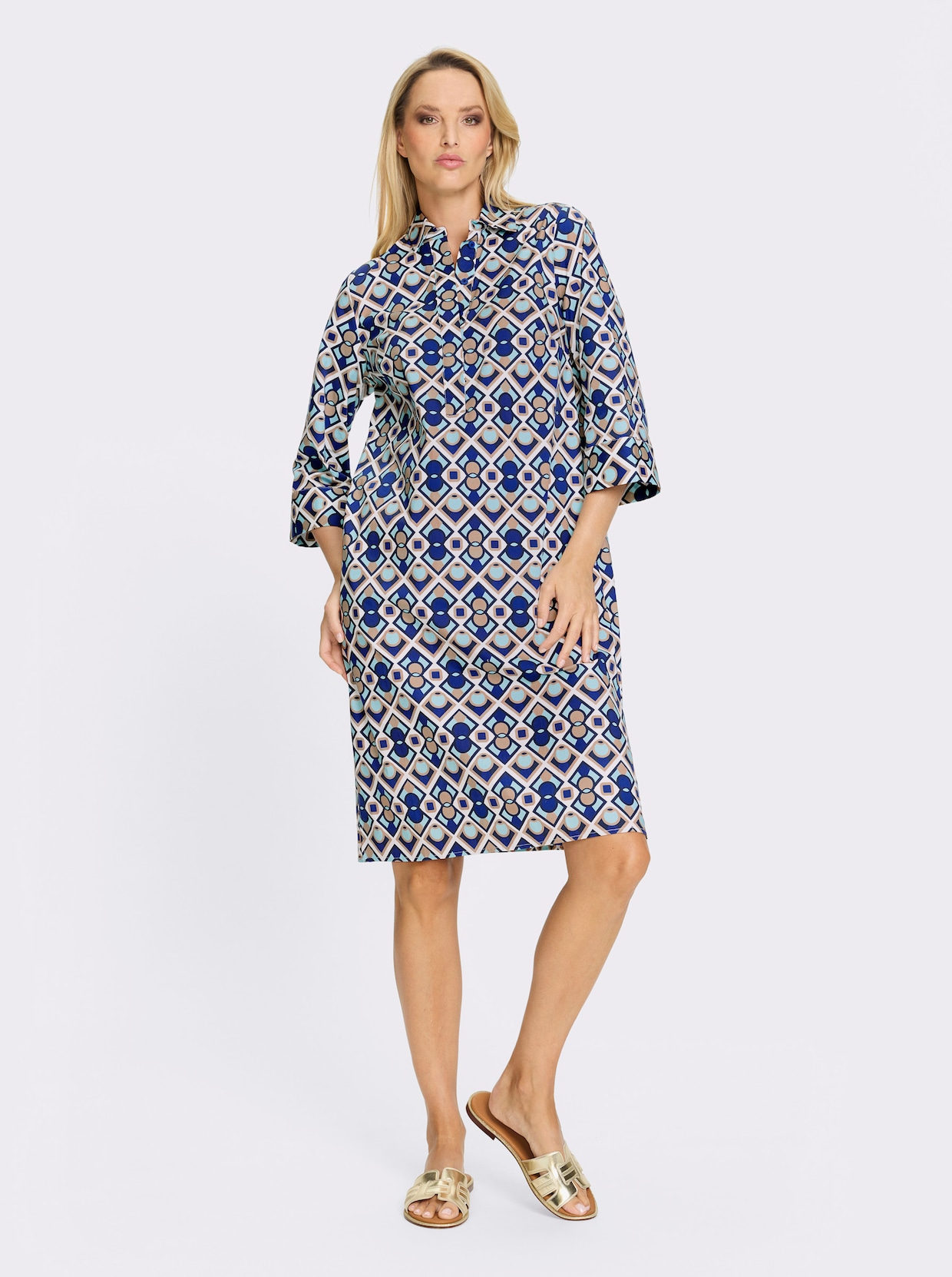 heine Druckkleid - weiß-royalblau-bedruckt