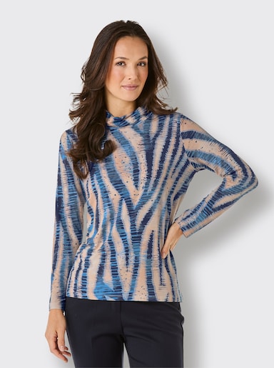 CREATION L PREMIUM Rollkragenshirt in seidig-mattem Glanz - champagner-marine-bedruckt