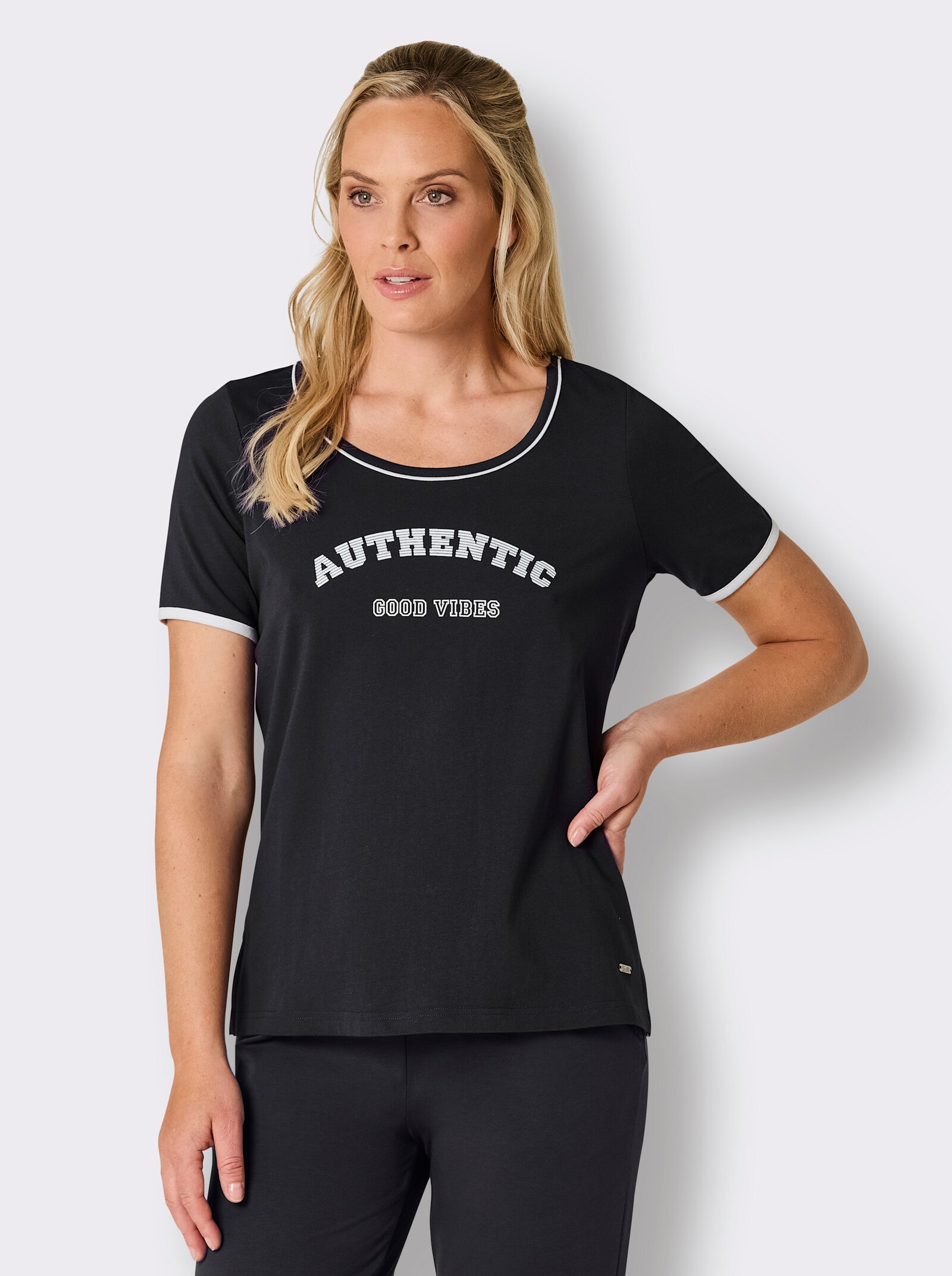 feel good Kurzarmshirt mit Schriftzug - schwarz-weiß