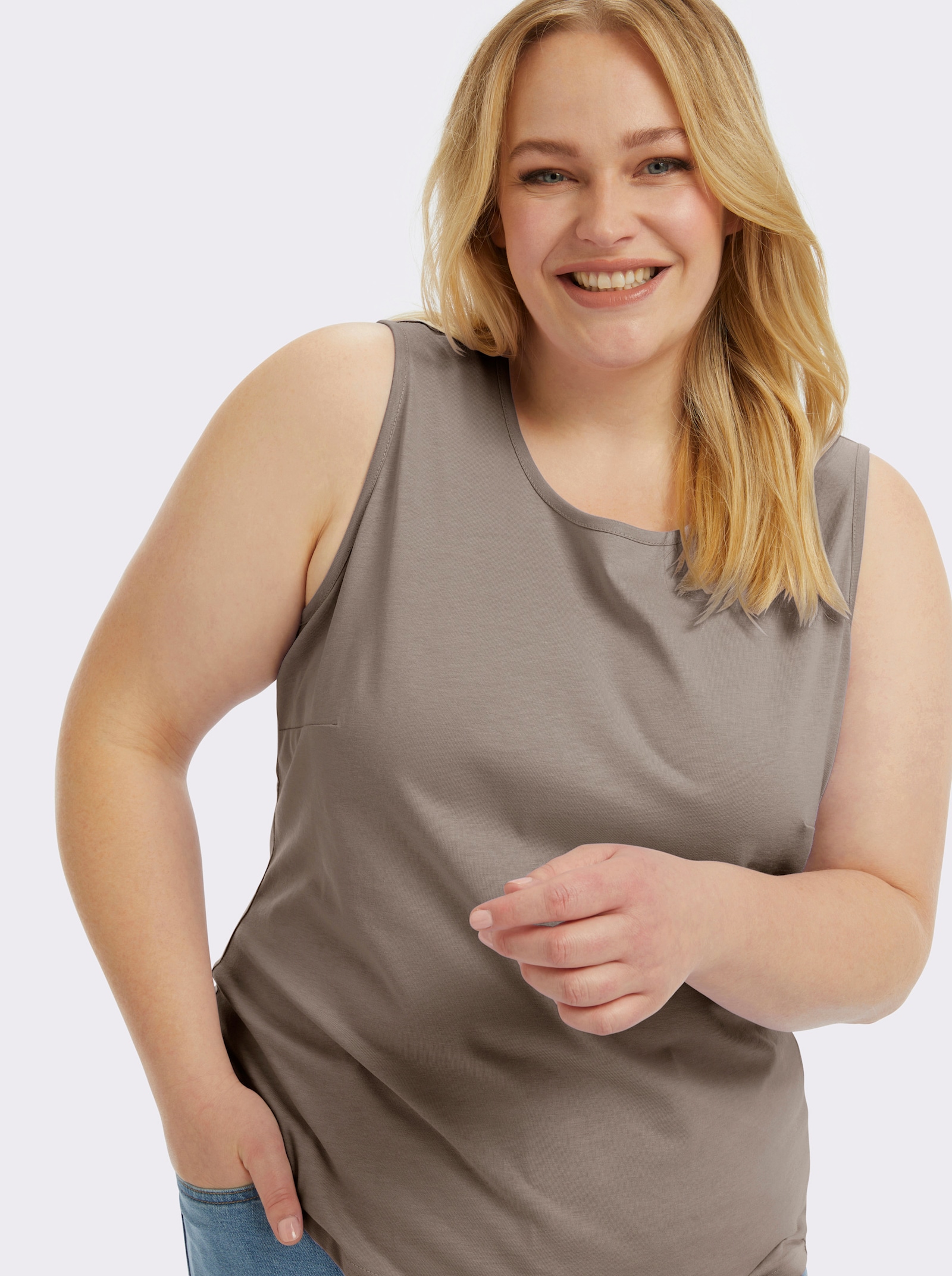 Trägertop mit Rundhals-Ausschnitt - taupe