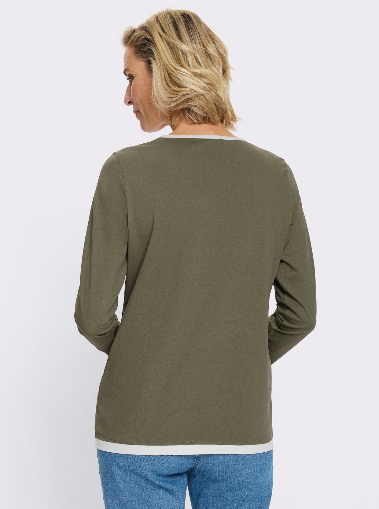 Tričko 2 v 1 s kontrastními vsadkami - olivová