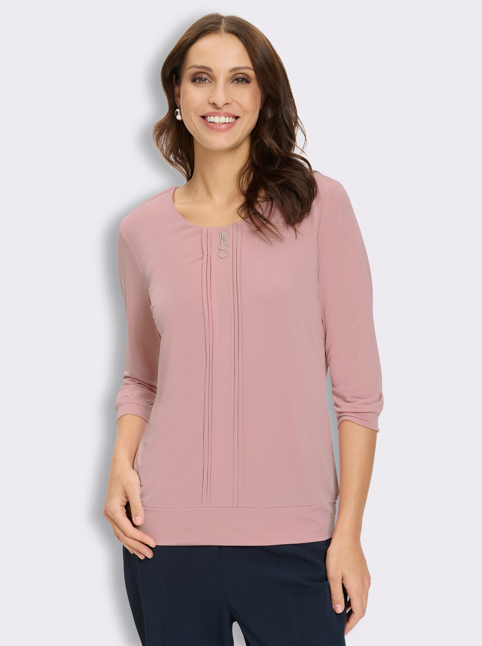 3/4-Arm-Shirt mit Strasssteinchen-Schnalle - rosé