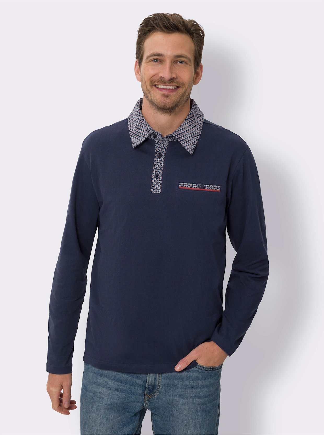 Langarm-Poloshirt - marine