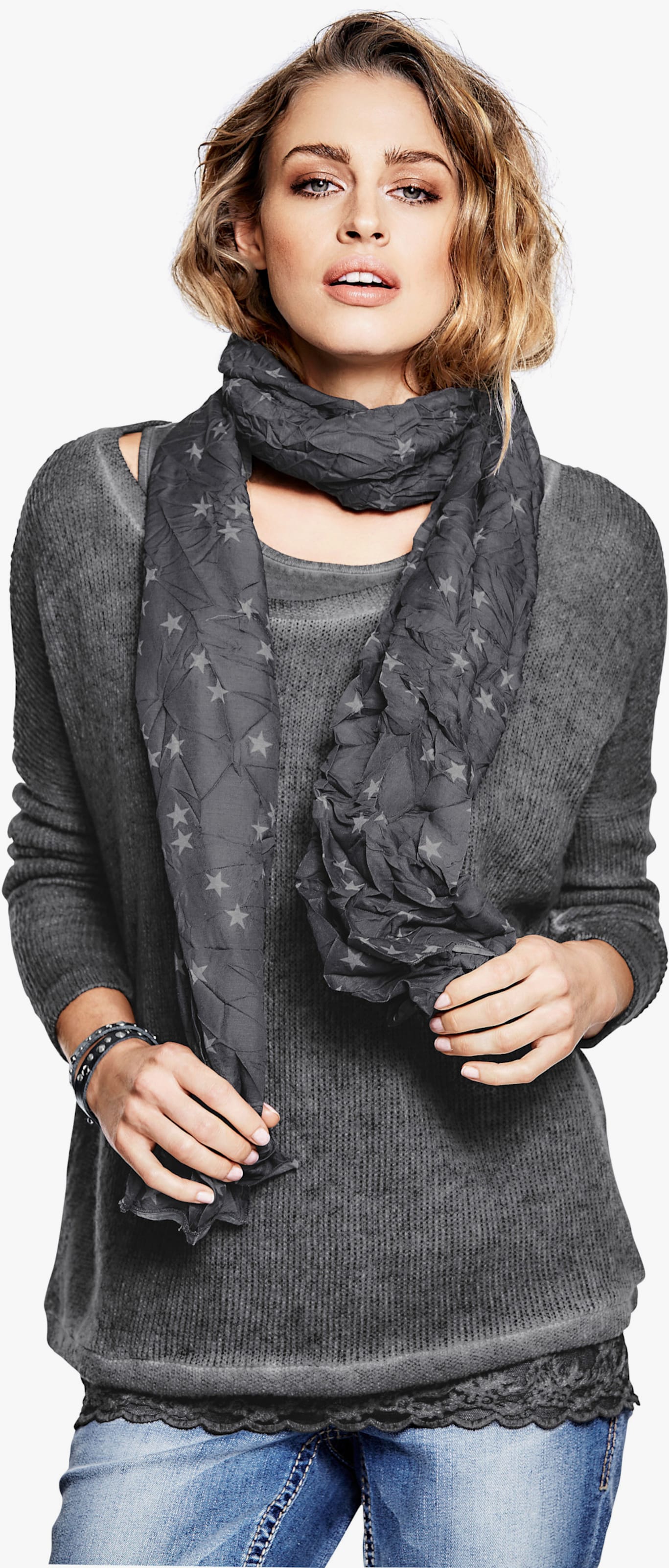 heine 2-in-1-Shirt mit Schal - grau