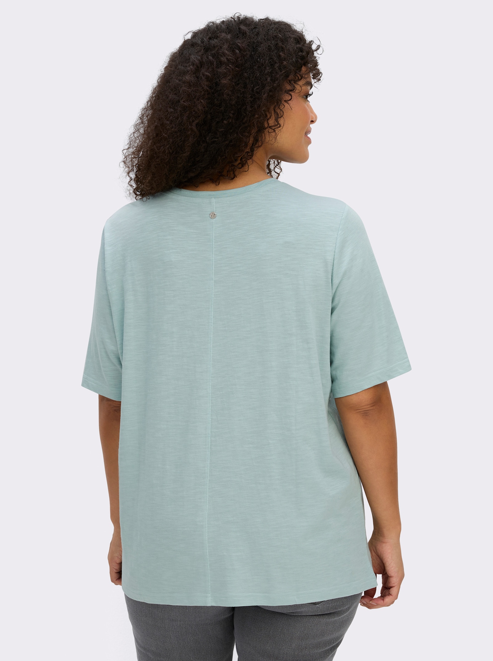 sheego Shirt met V-hals in vlamgarenlook - kalkmint