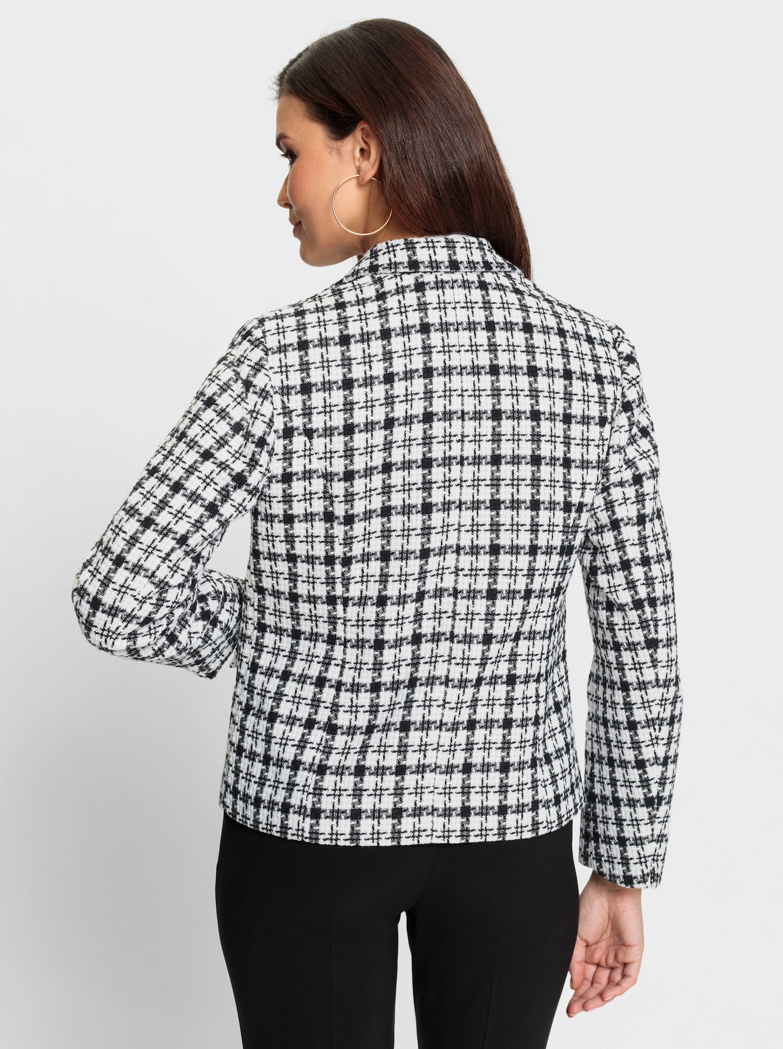 Bouclé-Blazer in kürzerer Form - schwarz-ecru-gemustert