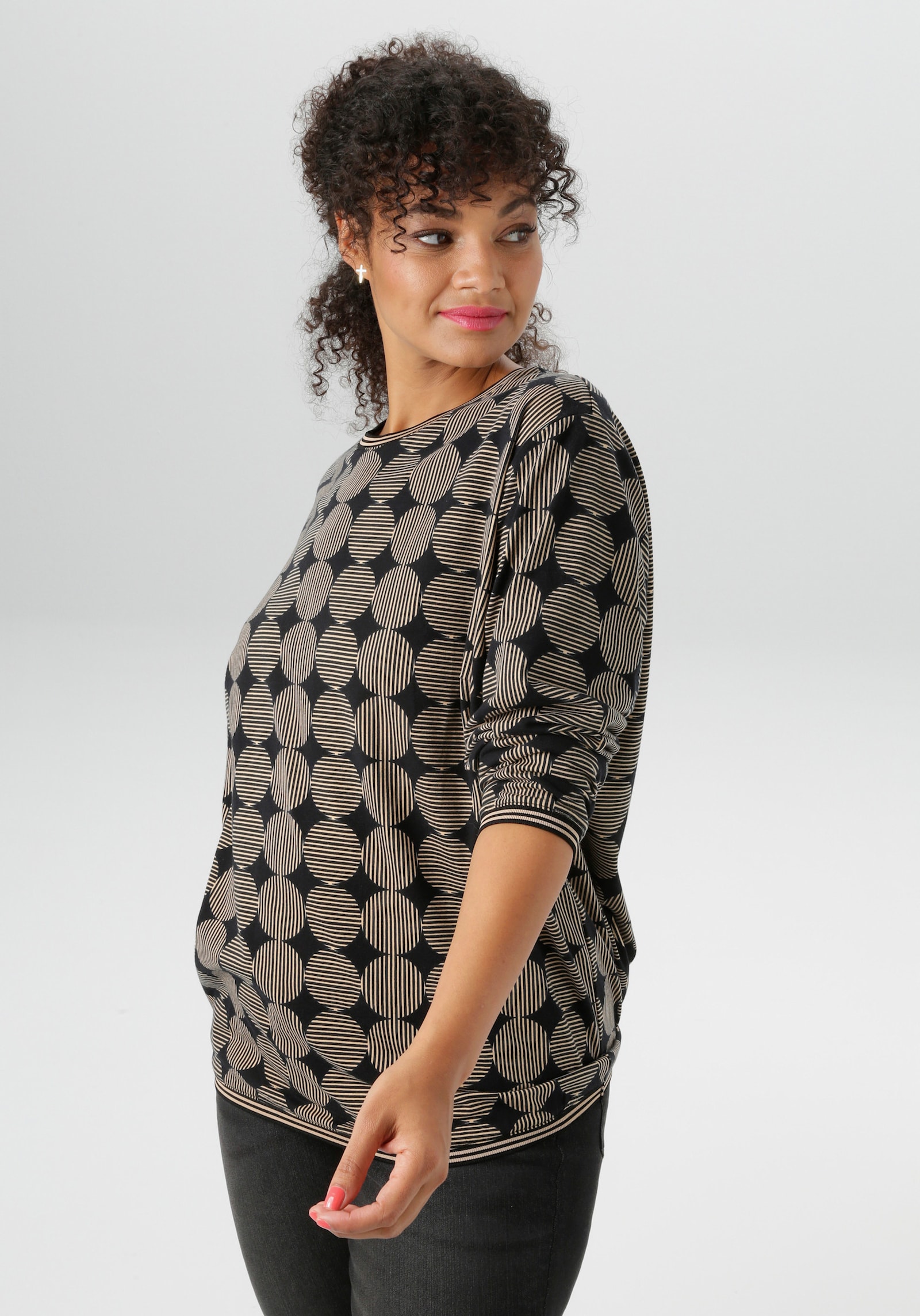 Aniston PLUS Sweatshirt - beige-schwarz