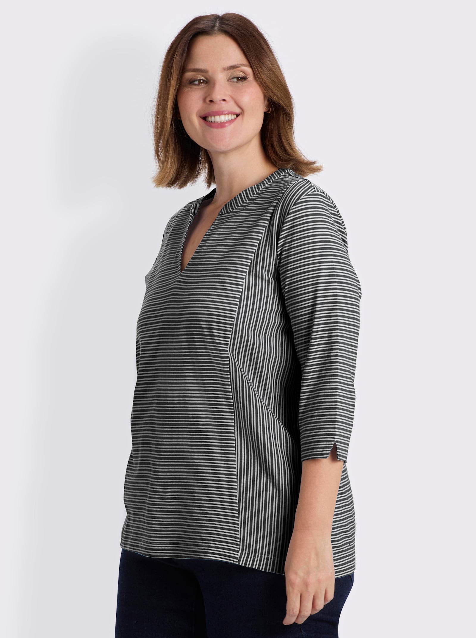 3/4-Arm-Shirt mit Ringel-Muster, garngefärbt - schwarz-weiß-gestreift