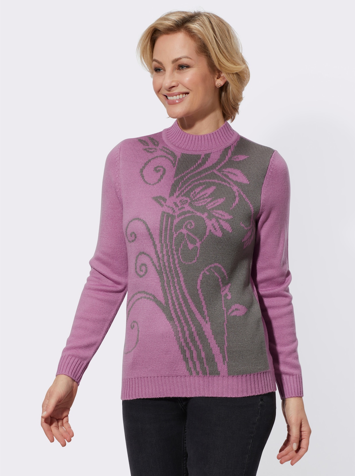 Pullover - orchidee-grau-gemustert