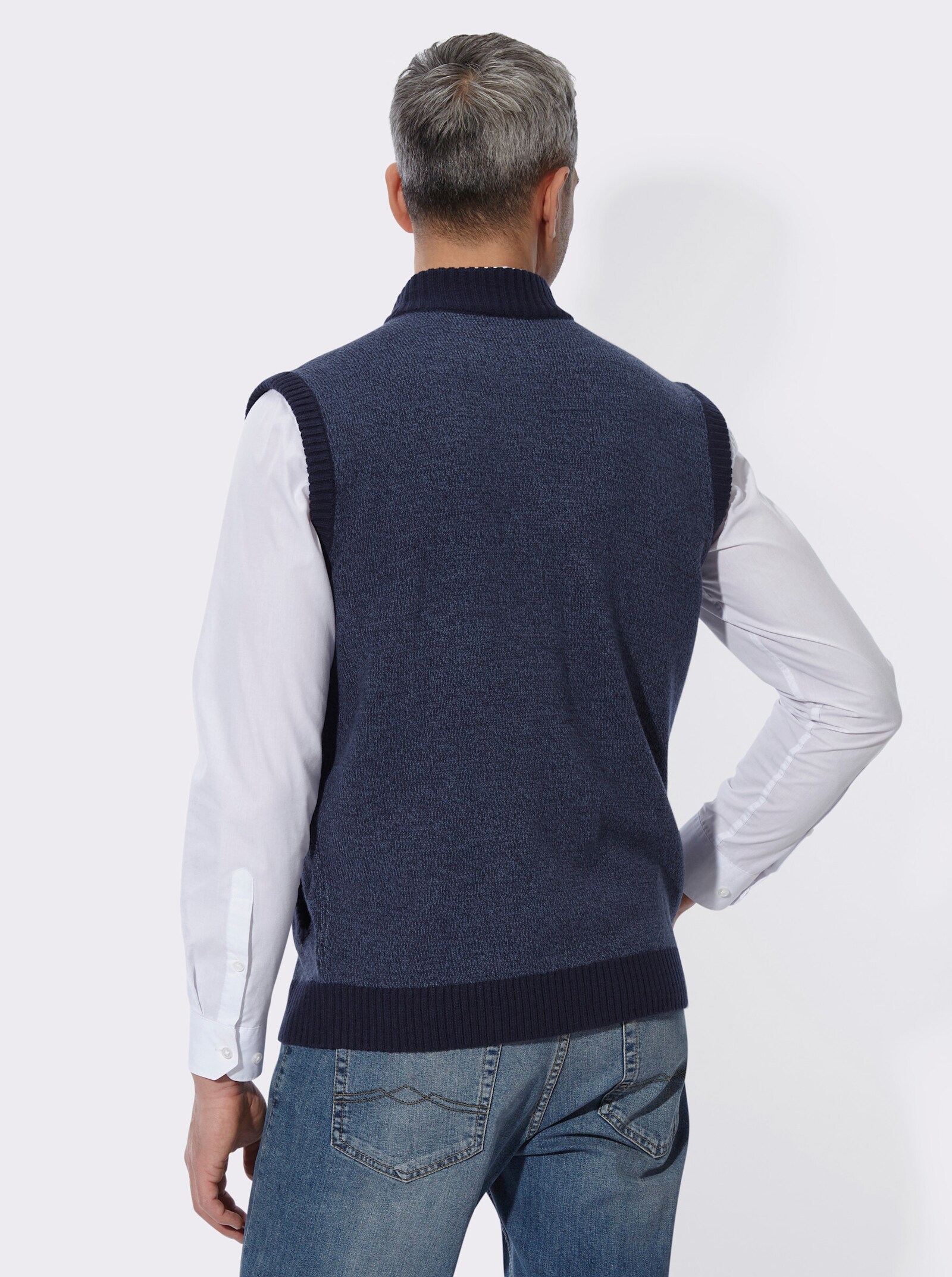 Strickweste in Melange-Optik - marine-rauchblau-meliert