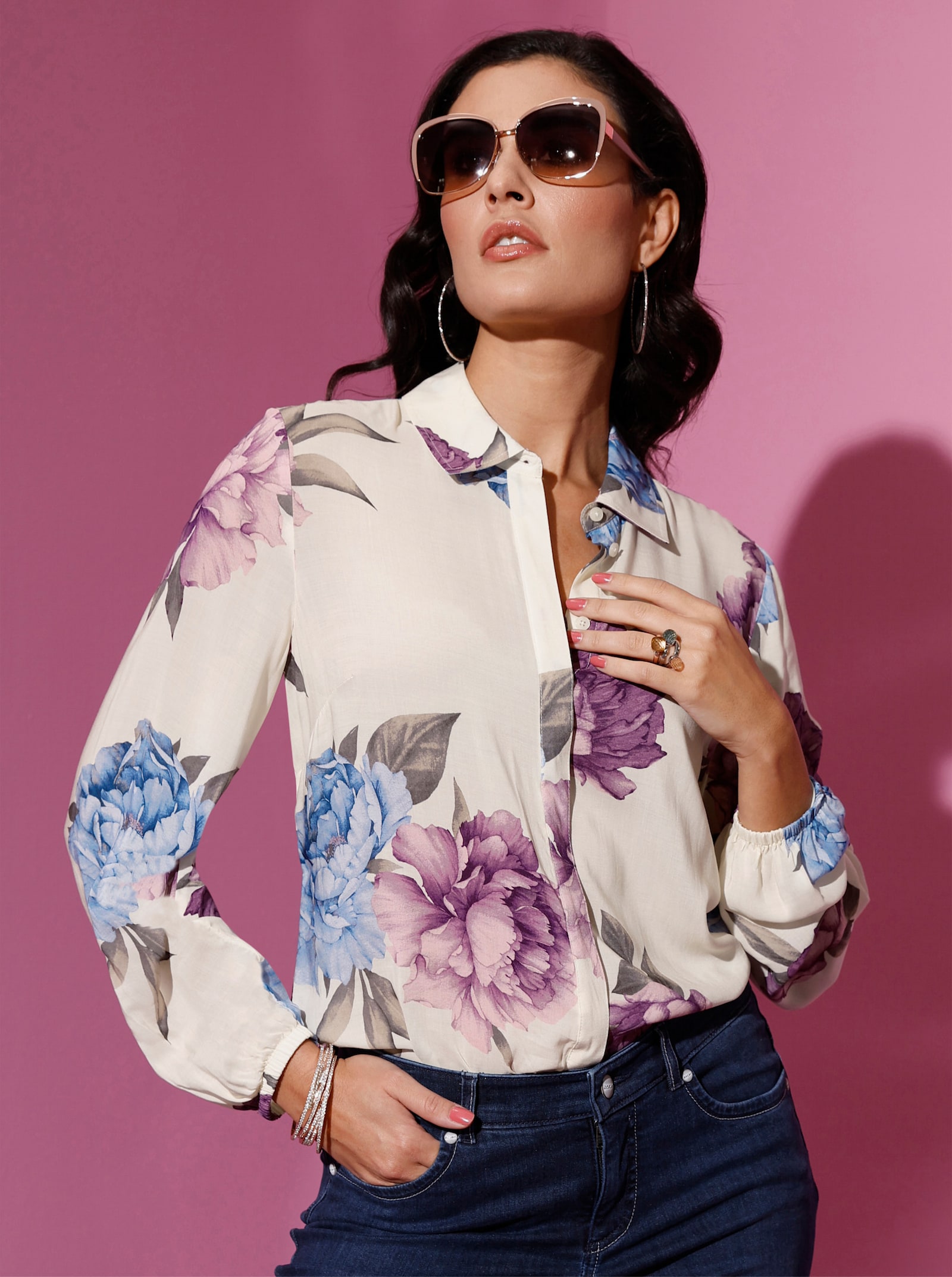 Druckbluse aus reinem, weichem Modal - champagner-mauve-bedruckt