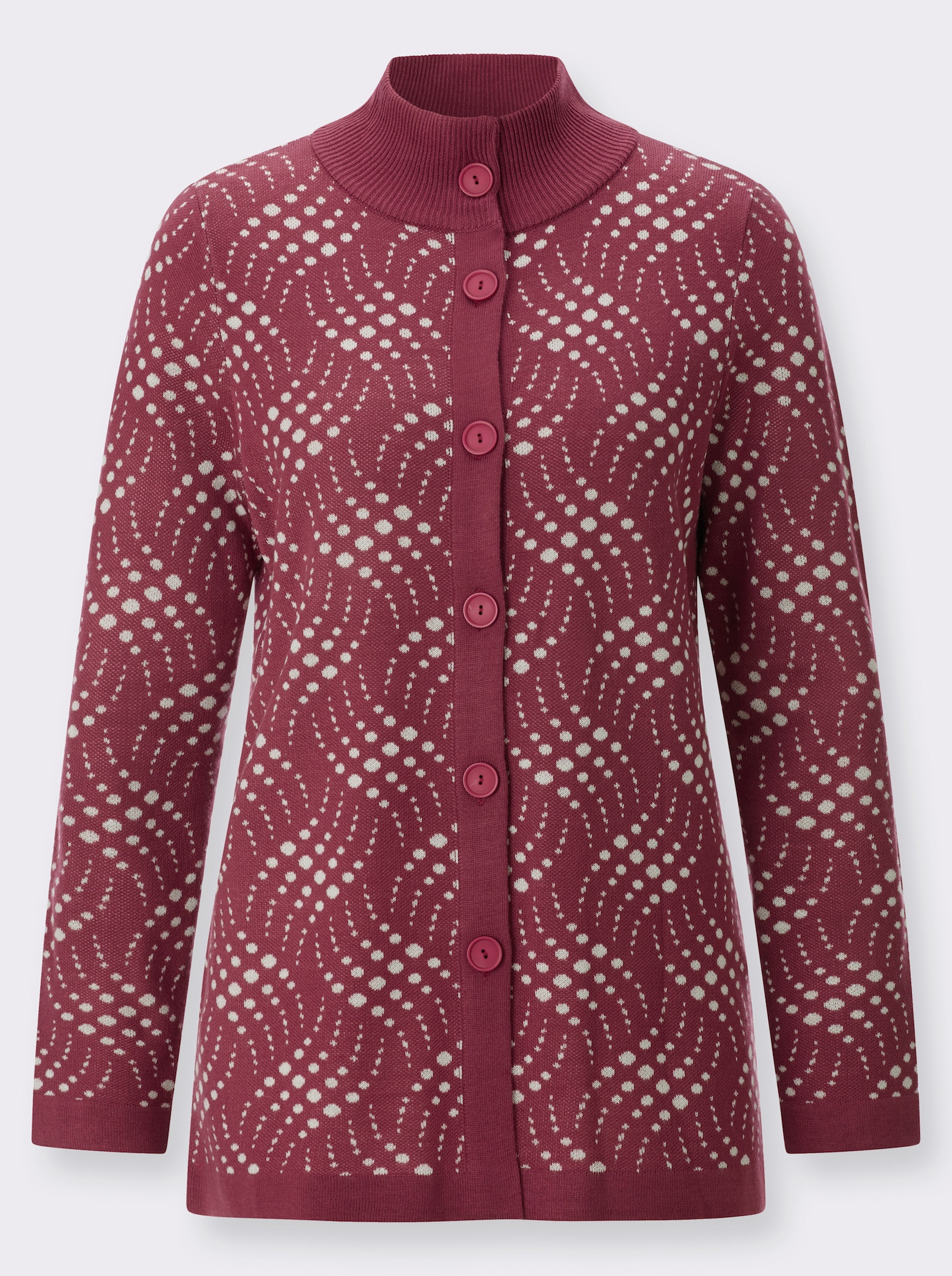 Jacquardstrickjacke mit zweifarbigem Muster - malve-ecru-gemustert