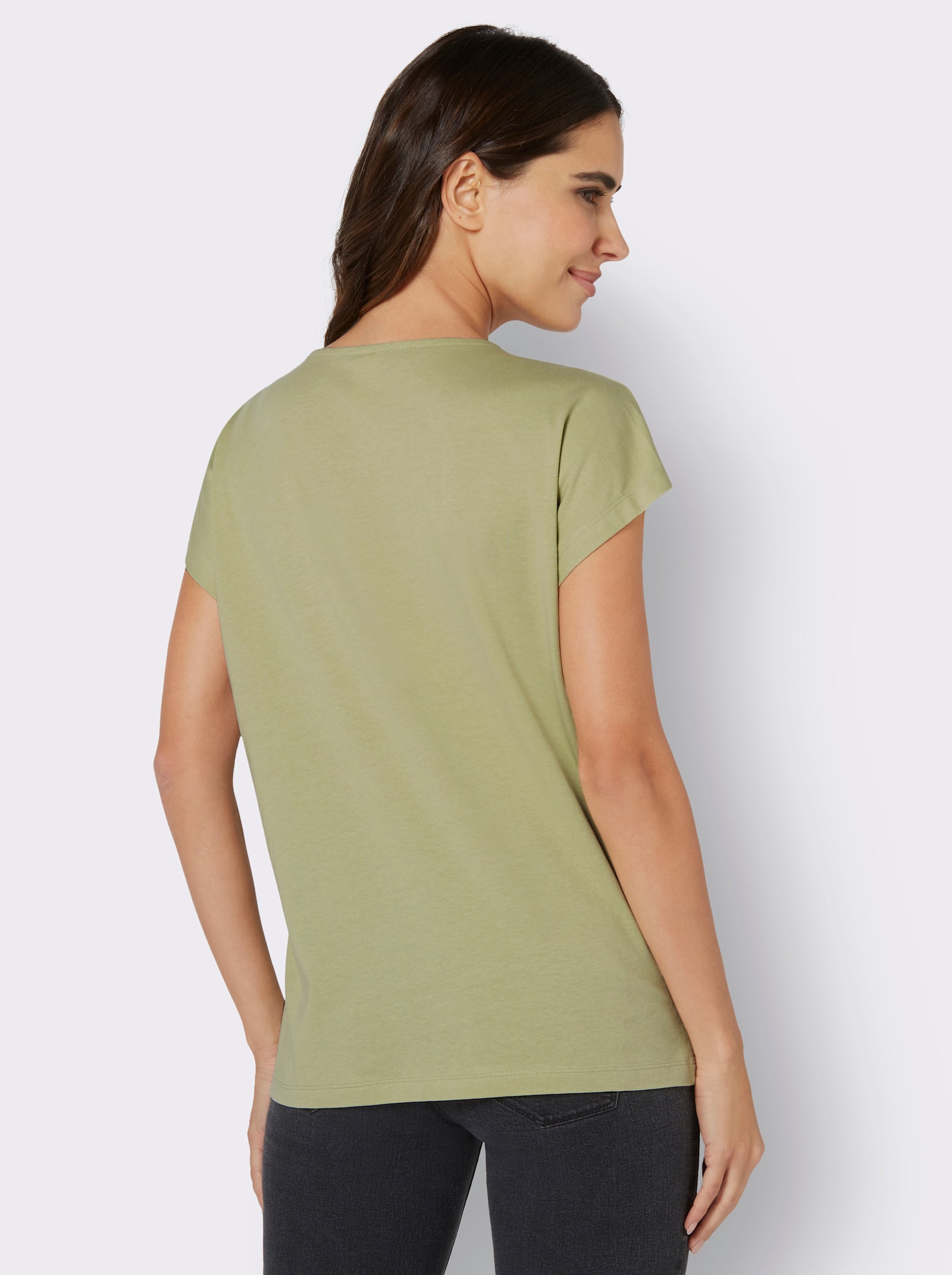 Rundhals-Shirt - lindgrün-ecru