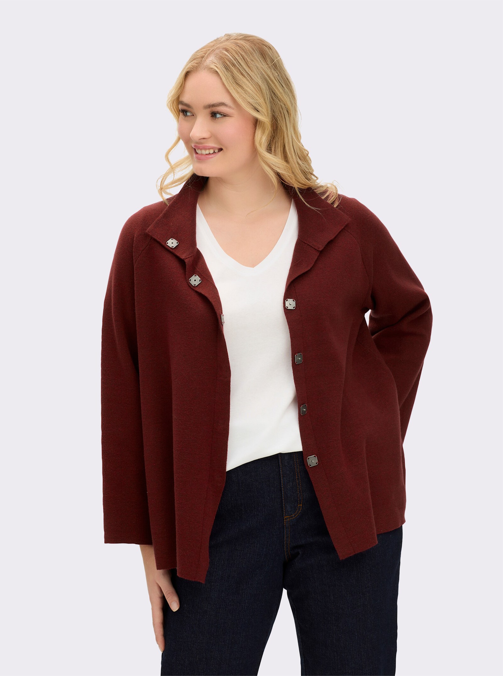 sheego Strickjacke mit weiten 3/4-Ärmeln - kirsche-meliert