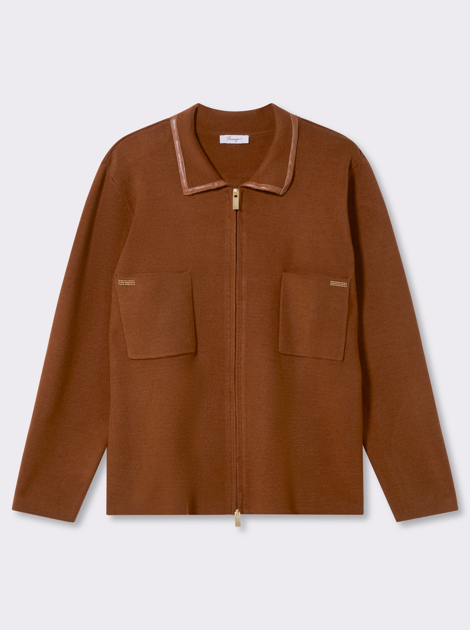 sheego Cardigan mit Polokragen und Reißverschluss - cognac