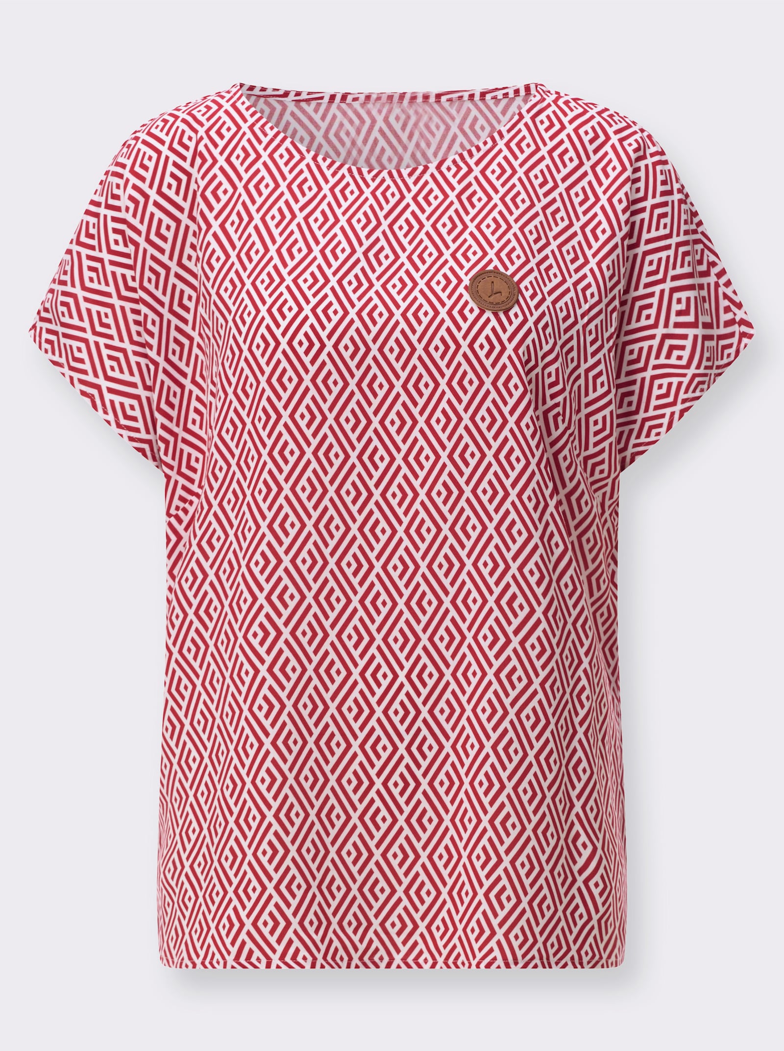 Druckbluse aus reiner Viskose - ecru-rot-bedruckt