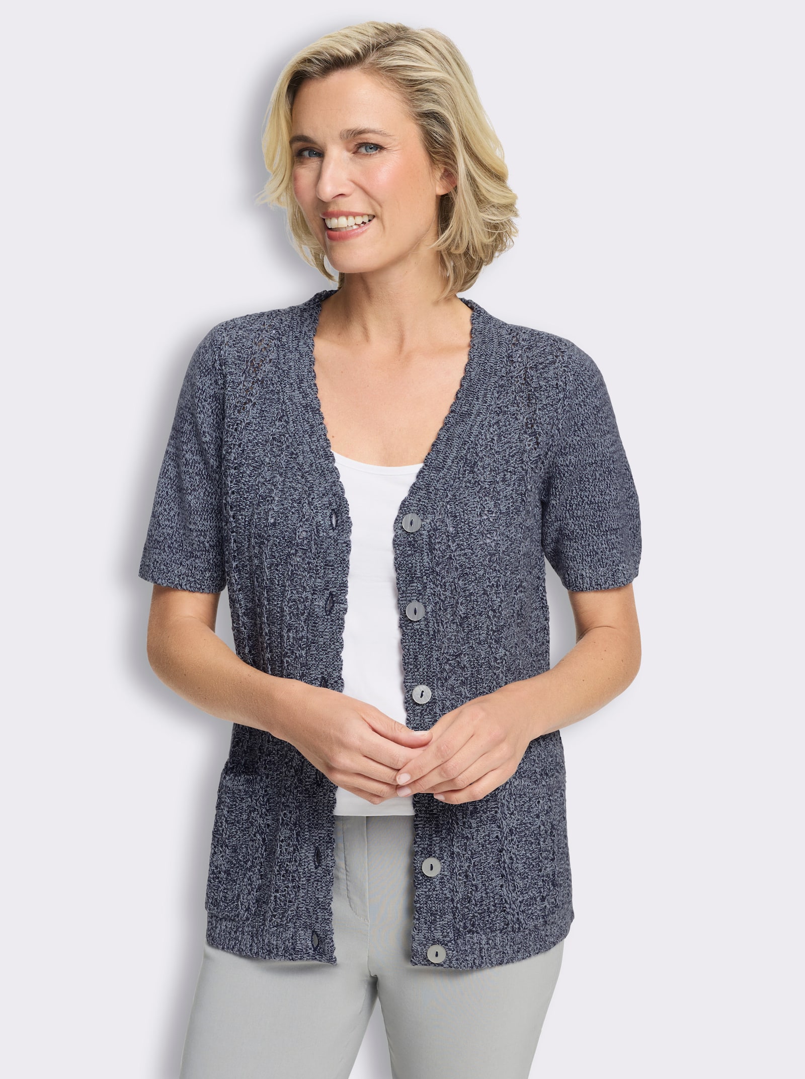 Vest met geschulpte randen - marine/lichtblauw gemêleerd