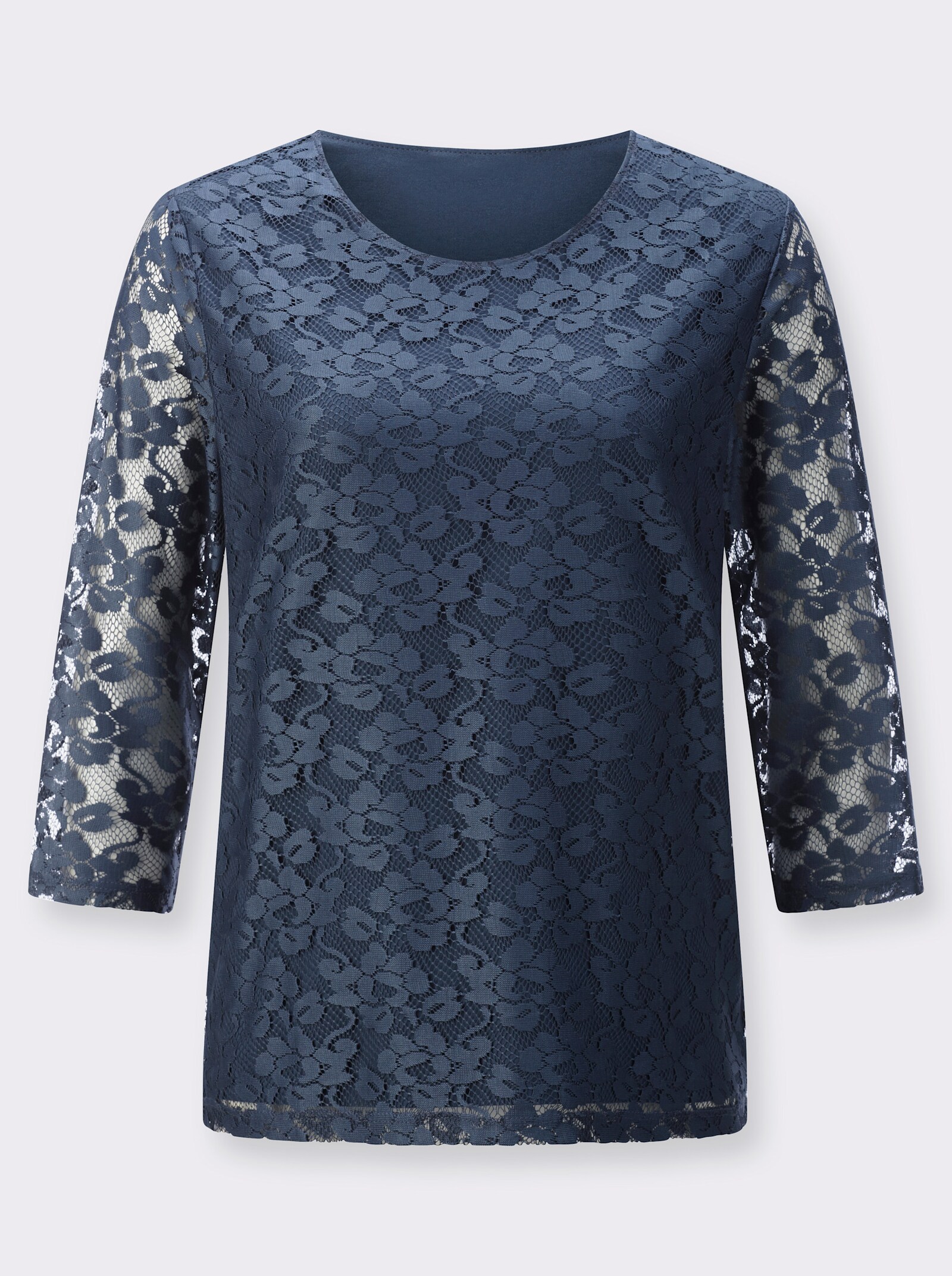 Kanten shirt met jerseyvoering - rookblauw