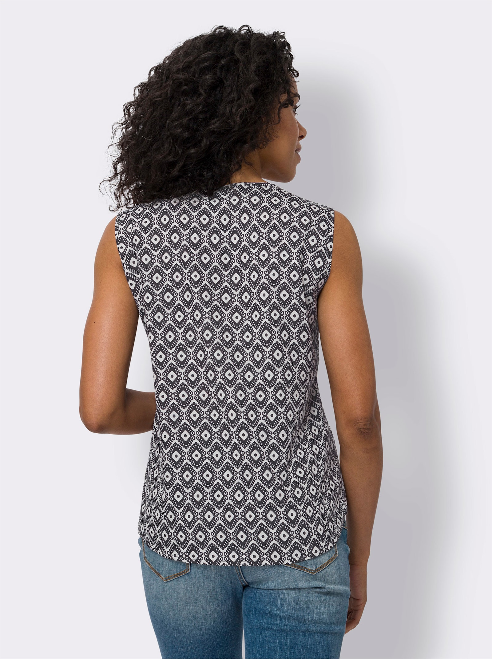 Blúzkový top, min. vzor - svetlobéžovo-čierna potlač