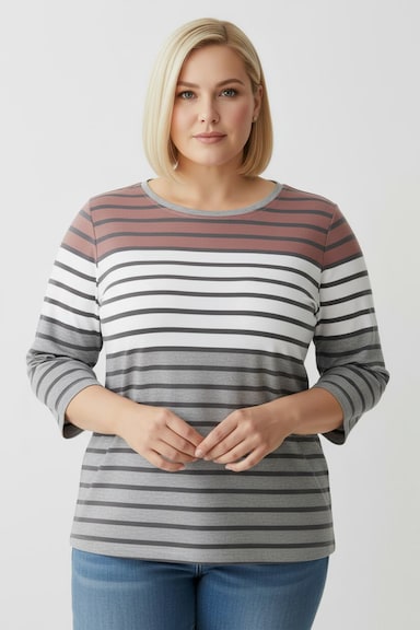 Ringelshirt aus weichem Single-Jersey - rosenholz-grau-geringelt