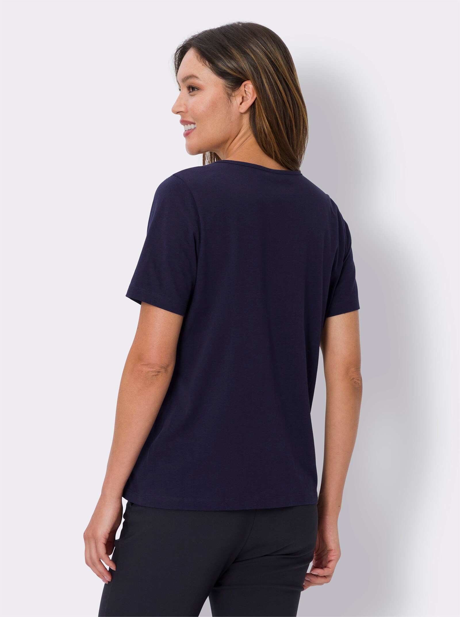 Tunikové tričko, etno potlač - námornícka modrá – écru s potlačou