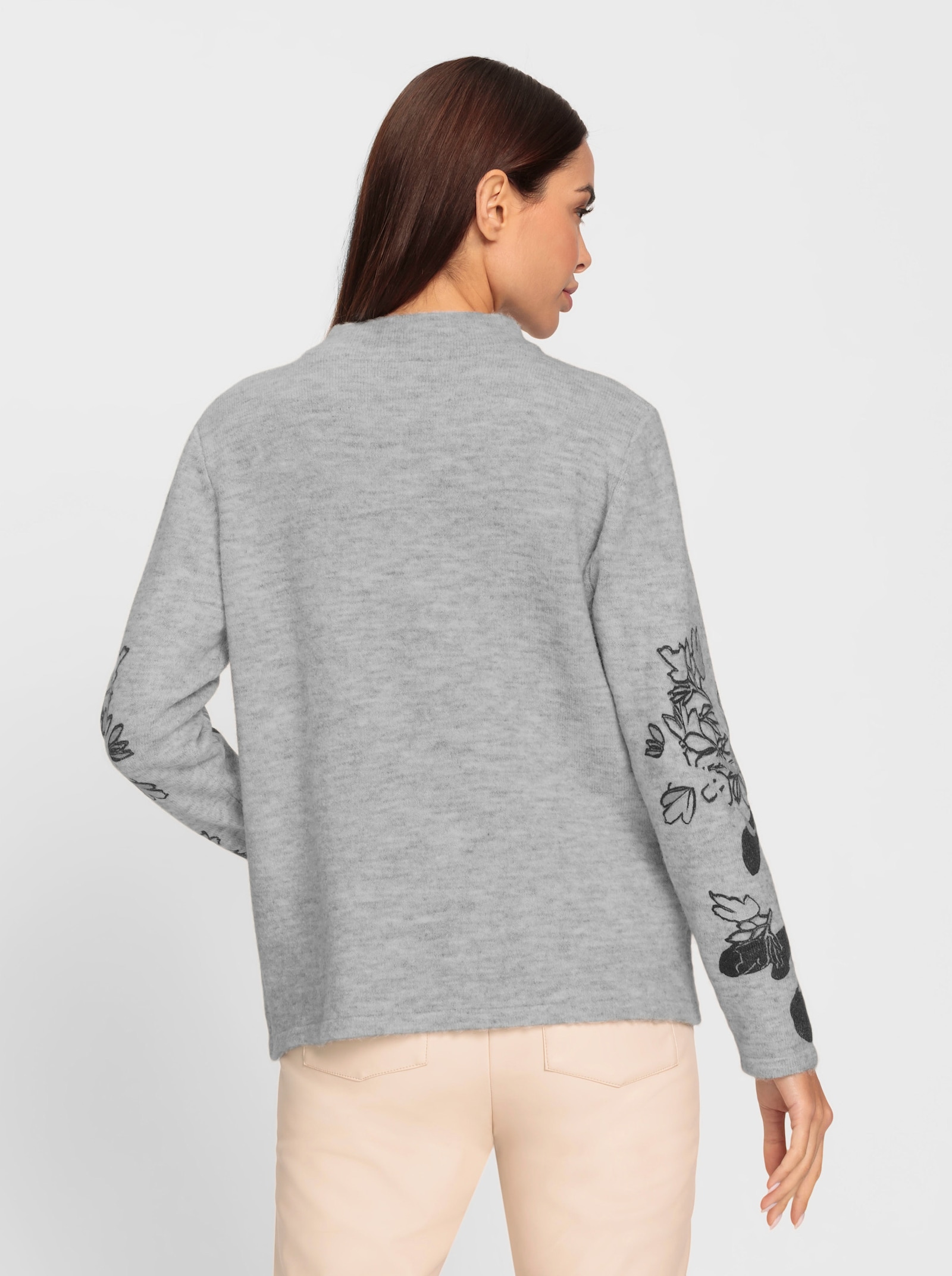 heine Strickpullover mit Kelchkragen - hellgrau-bedruckt