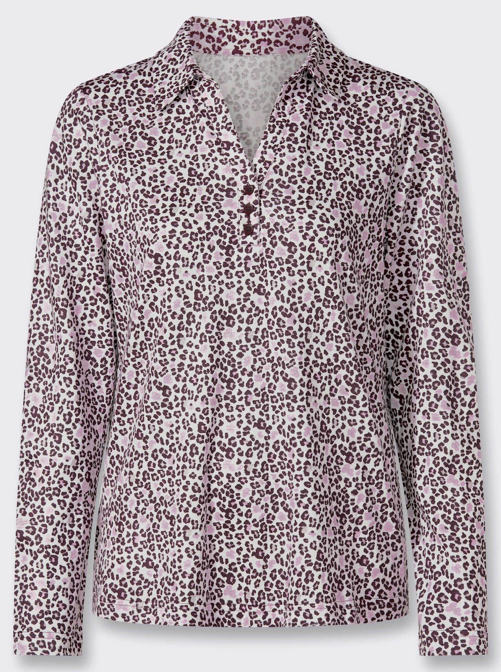 Print-Shirt mit offenem Hemdkragen - burgund-rosé-bedruckt