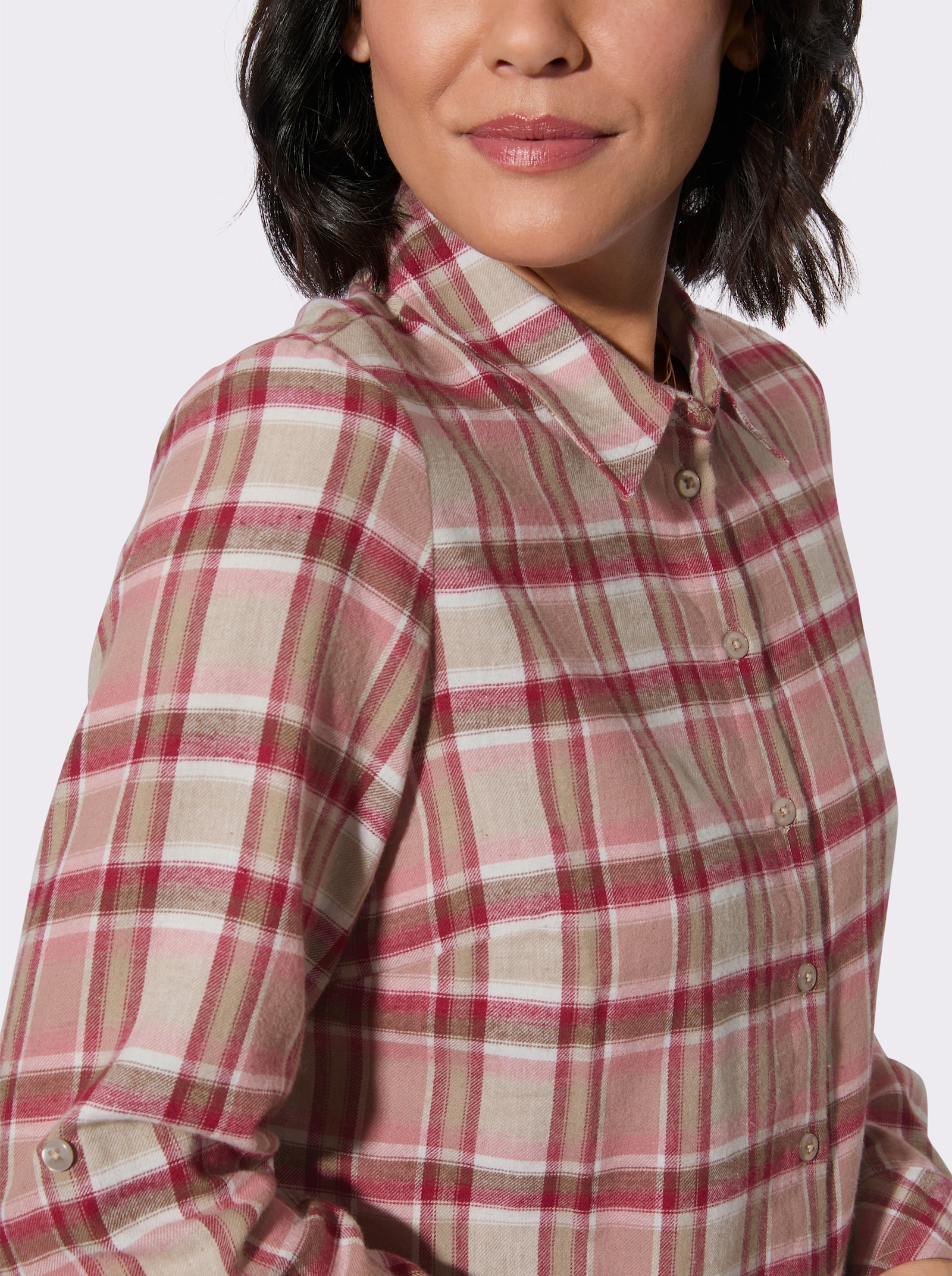 Flanellbluse im gewebten Karomuster - sesam-rosenholz-kariert