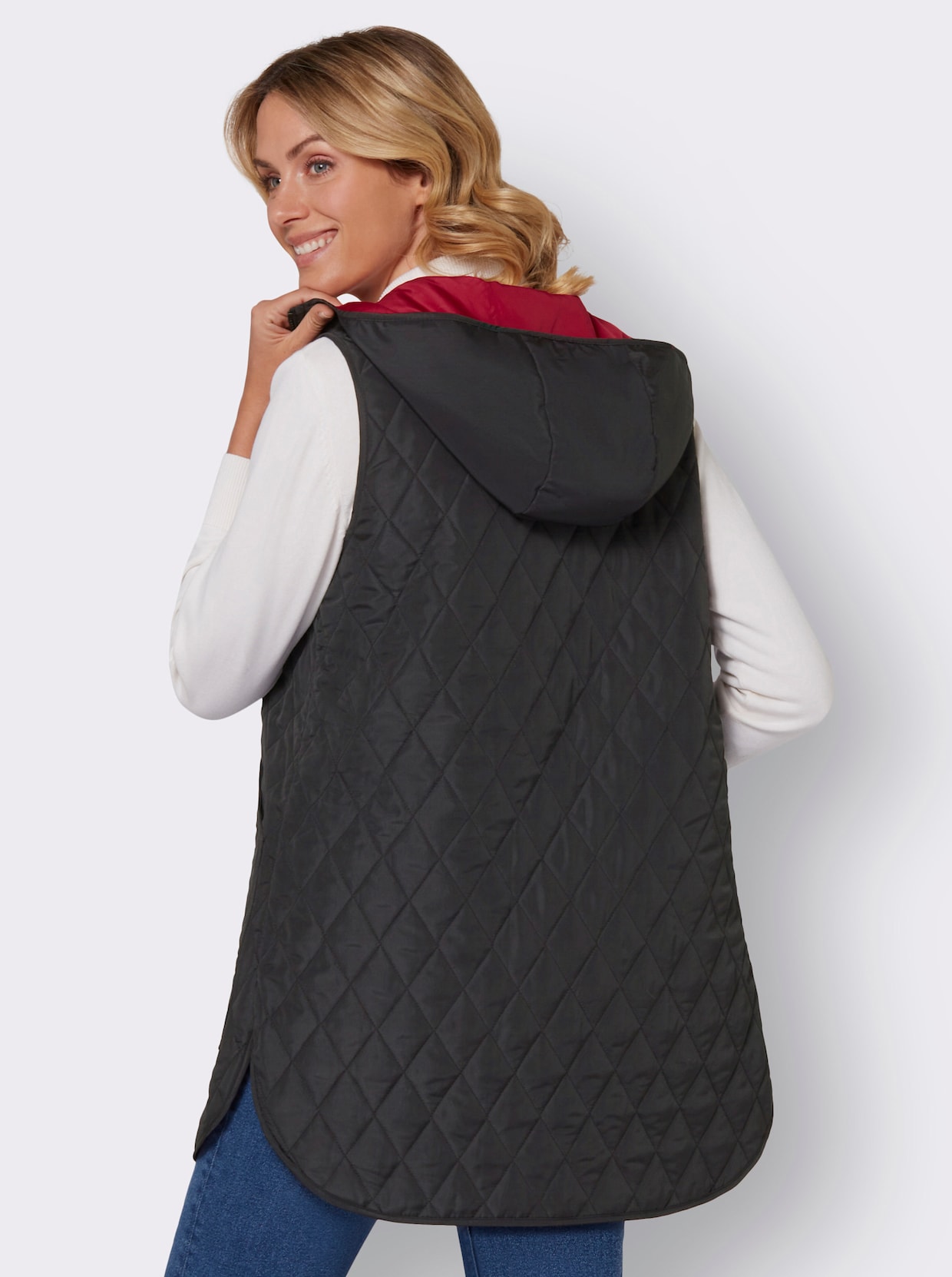 Doorgestikte bodywarmer - rood/zwart