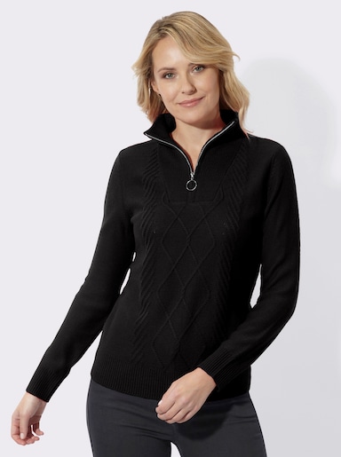 Troyer mit Linksstrick- & Zopfmuster - schwarz