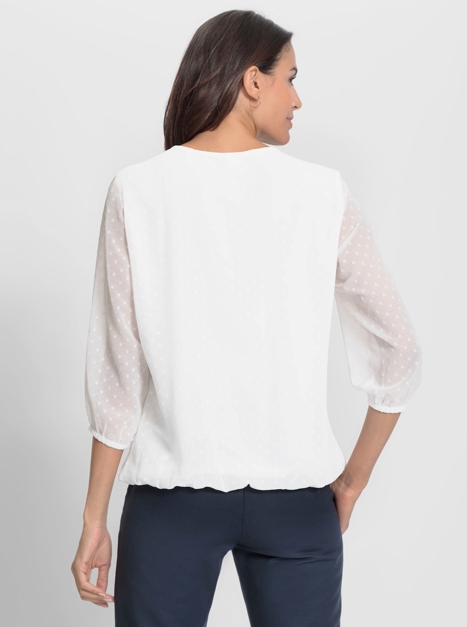 Schlupf-Bluse mit transparenten Partien - weiss