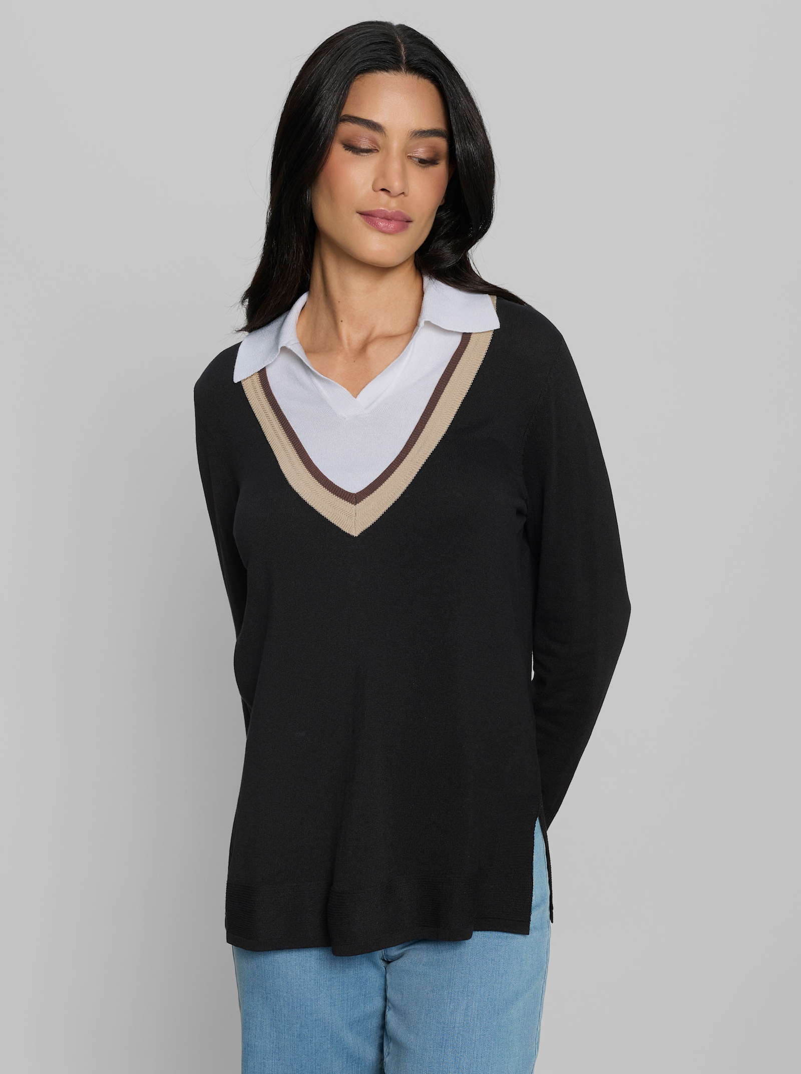 heine Polopullover mit Kontraststreifen - schwarz