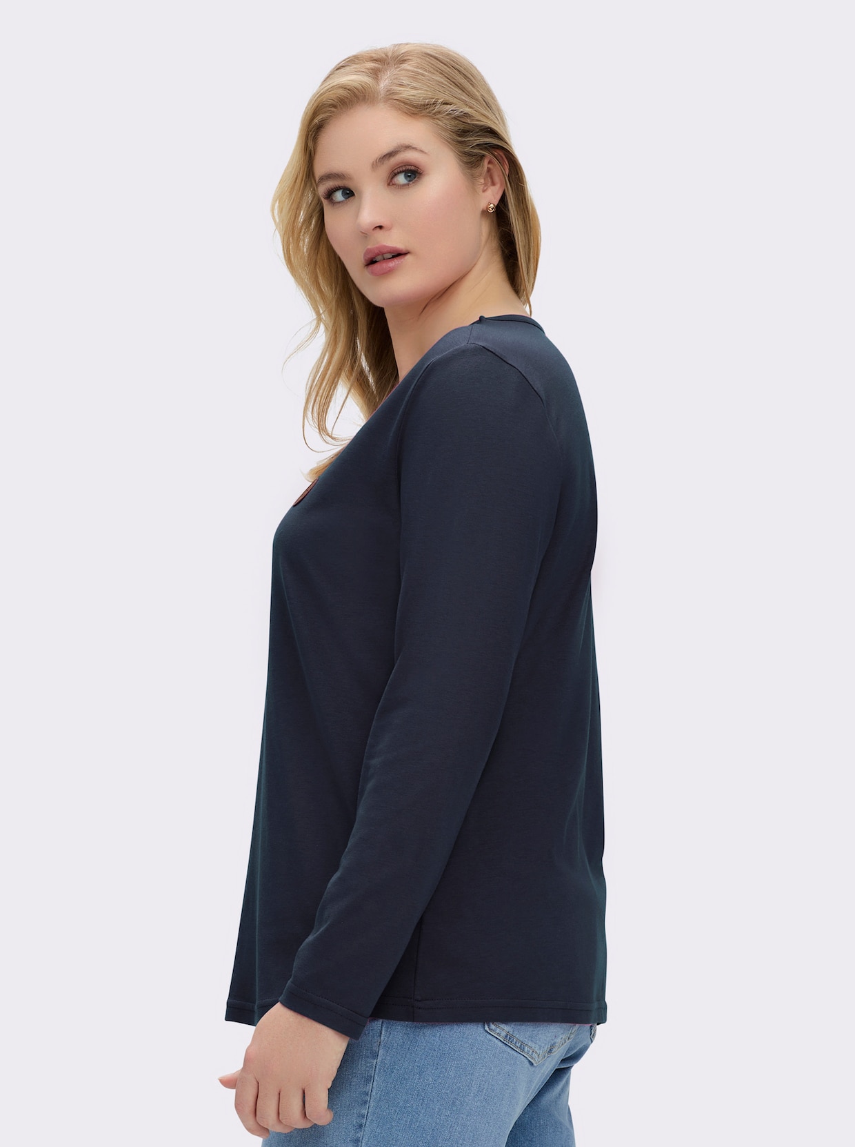 Langarmshirt mit V-Ausschnitt - marine