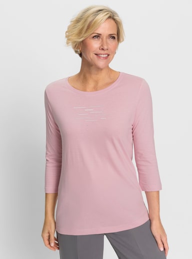 3/4-Arm-Shirt mit Stickerei und Glitzersteinchen - rosé