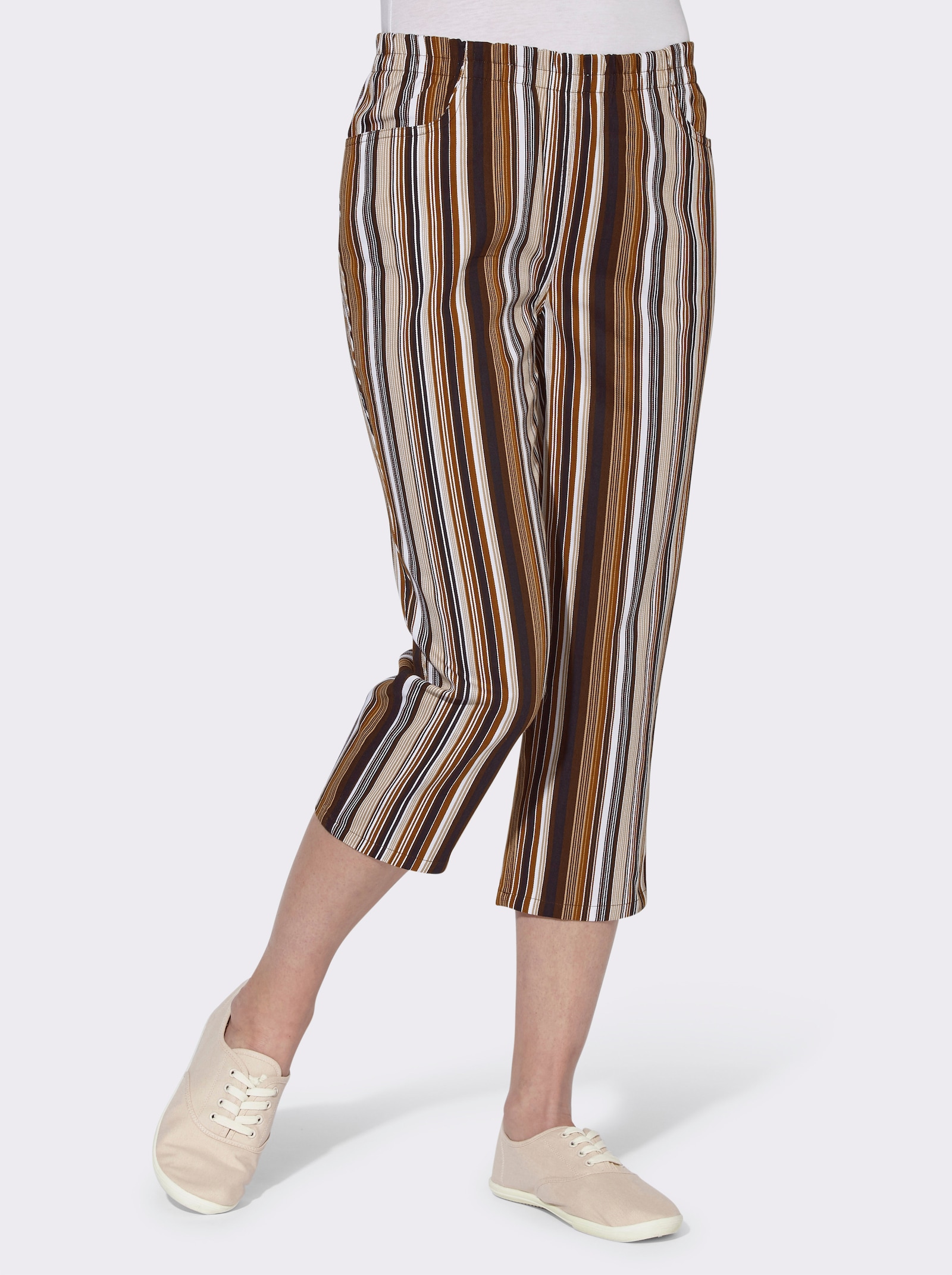 Capribroek van puur katoen - donkerbruin gestreept