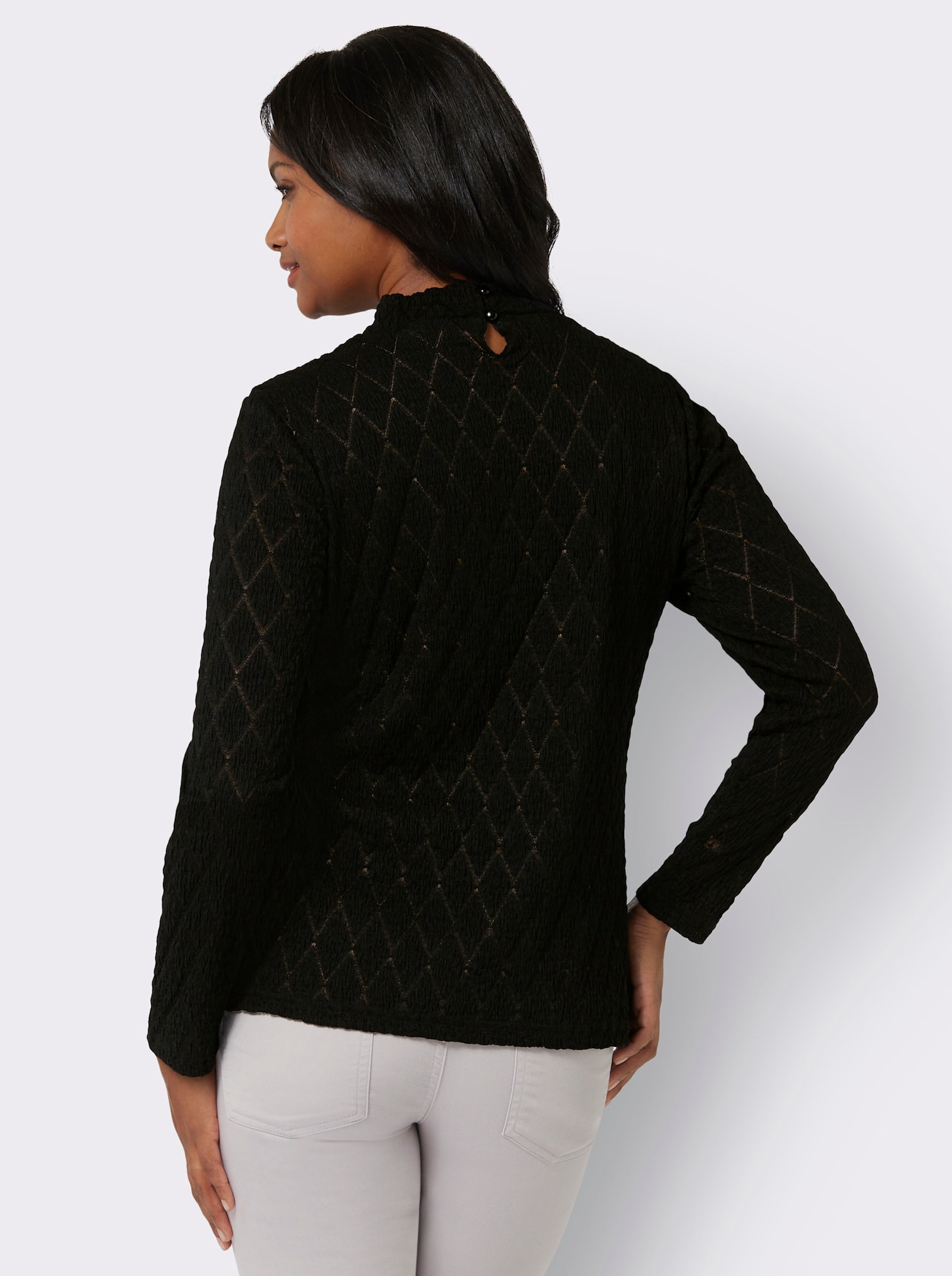 Shirt met opstaande kraag van stretchmateriaal - zwart/camel gedessineerd