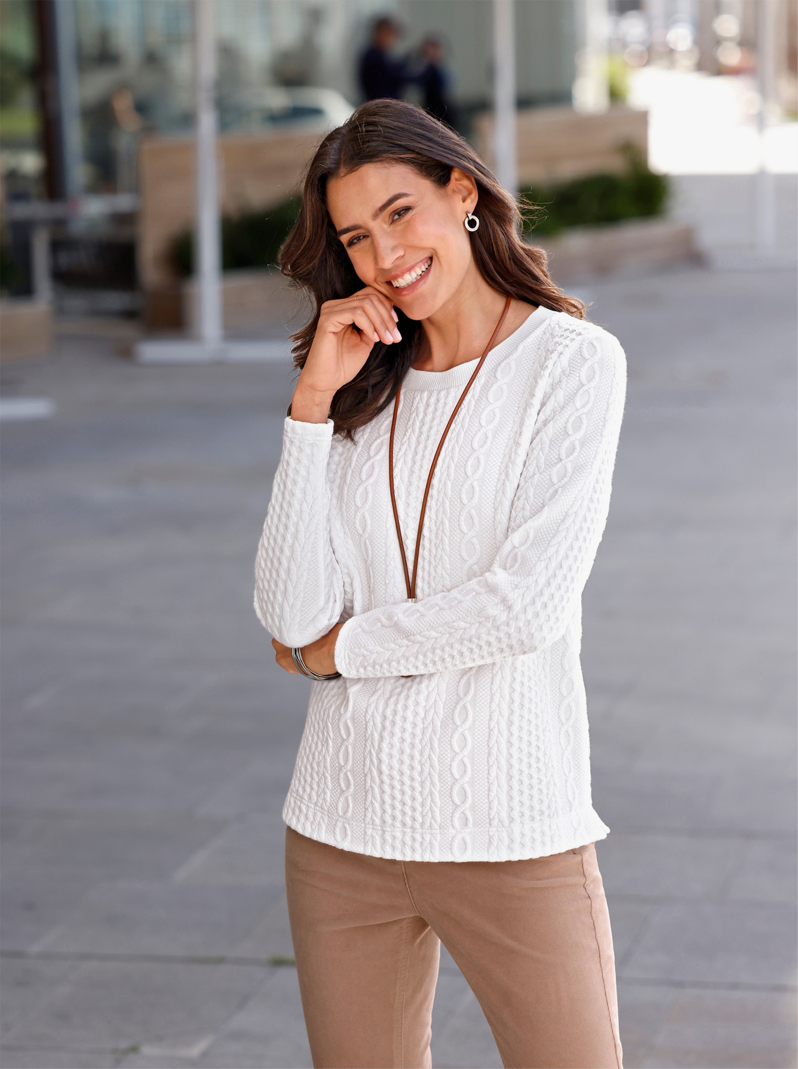 Sweatshirt mit Jacquard-Muster - ecru