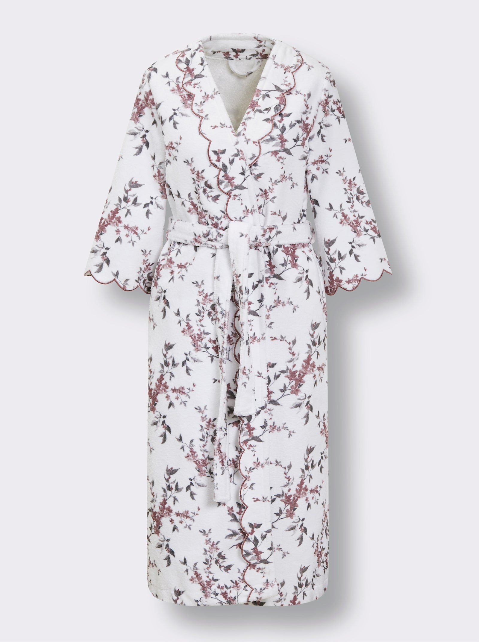 Plantier Bademantel - weiß-mauve-bedruckt
