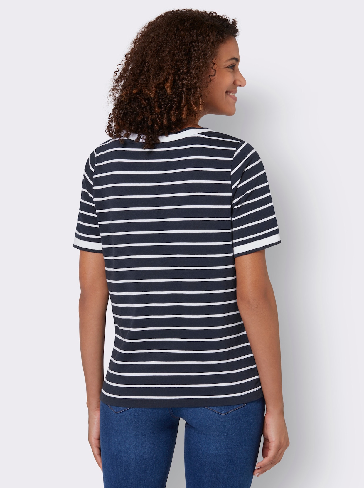 Streepjesshirt - marine/wit gestreept