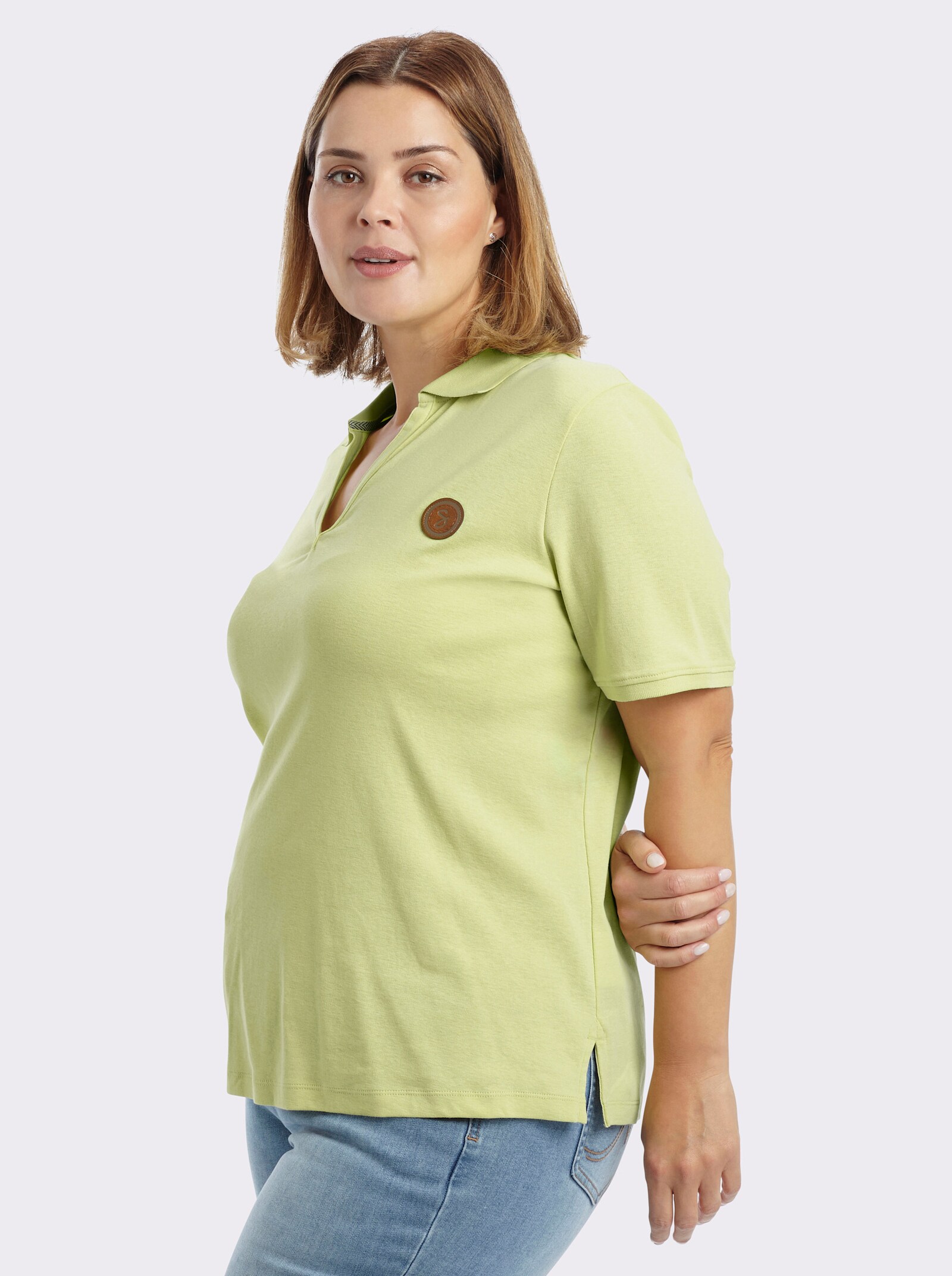 sheego Poloshirt mit V-Ausschnitt - pistazie