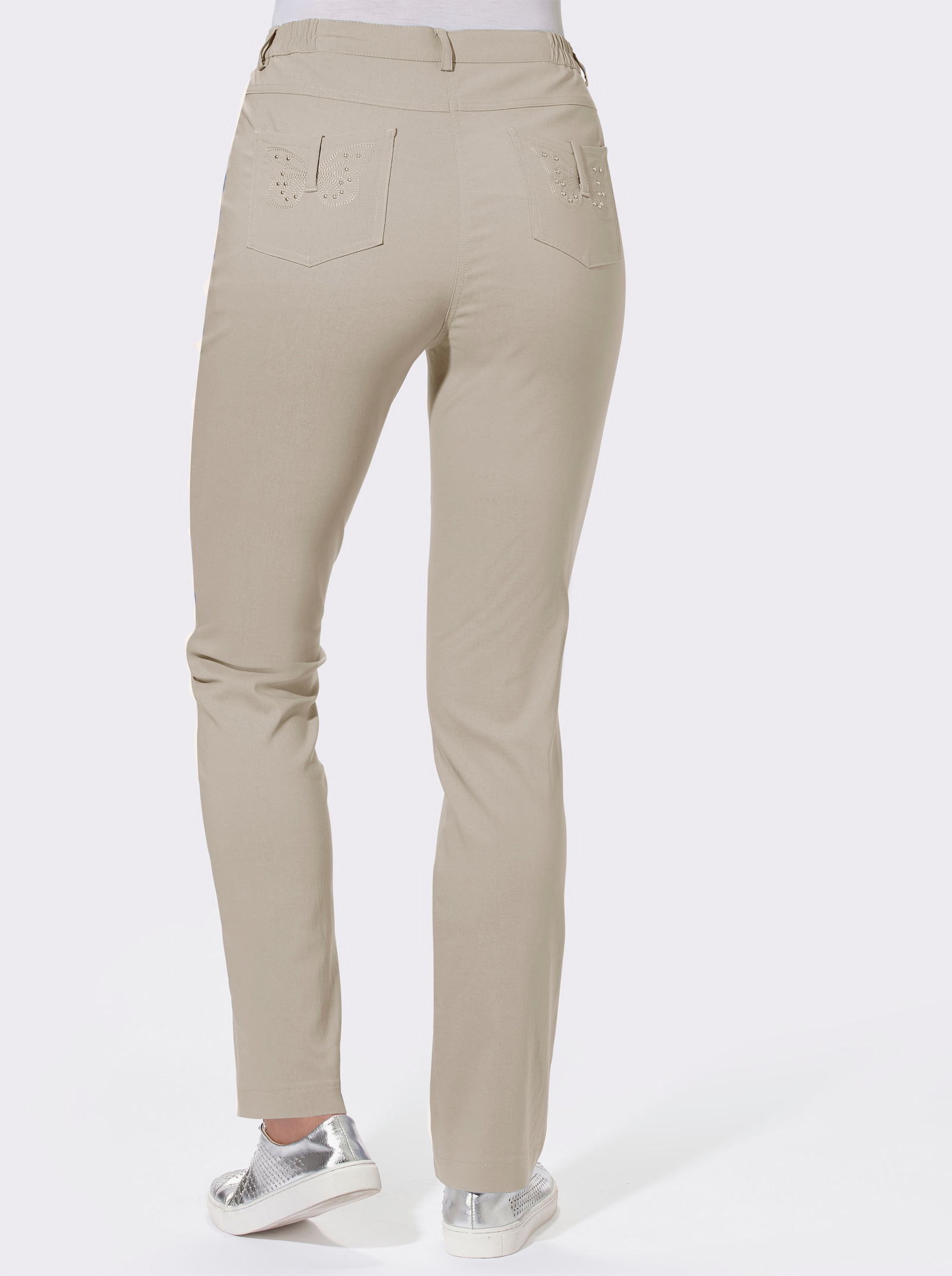 Bengalinhose mit Schmetterlings-Stickerei - beige