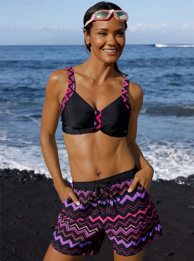 feel good Bikini-Oberteil mit Zick-Zack-Dessin - schwarz-pink-lila